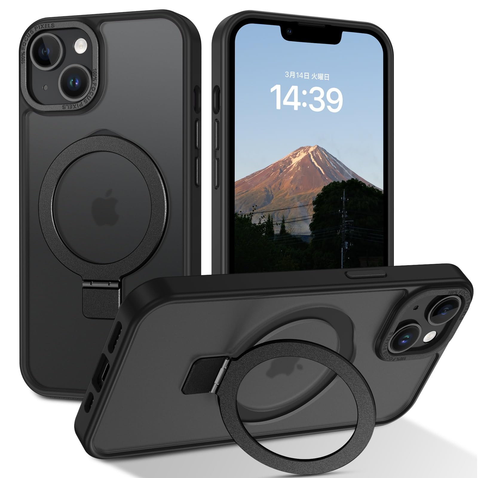 DUEDUE iPhone13 Mini ケース MagSafe対応 超薄型スタンドカバー 120°角度調節可能 アイフォン13mini ケース 強力マグネット内蔵 車載ホルダー対応 半透明デザイン 指紋防止加工 耐衝撃軍用レベル保護 ワイヤレス充電対応 全面保護 一体型スリム設計