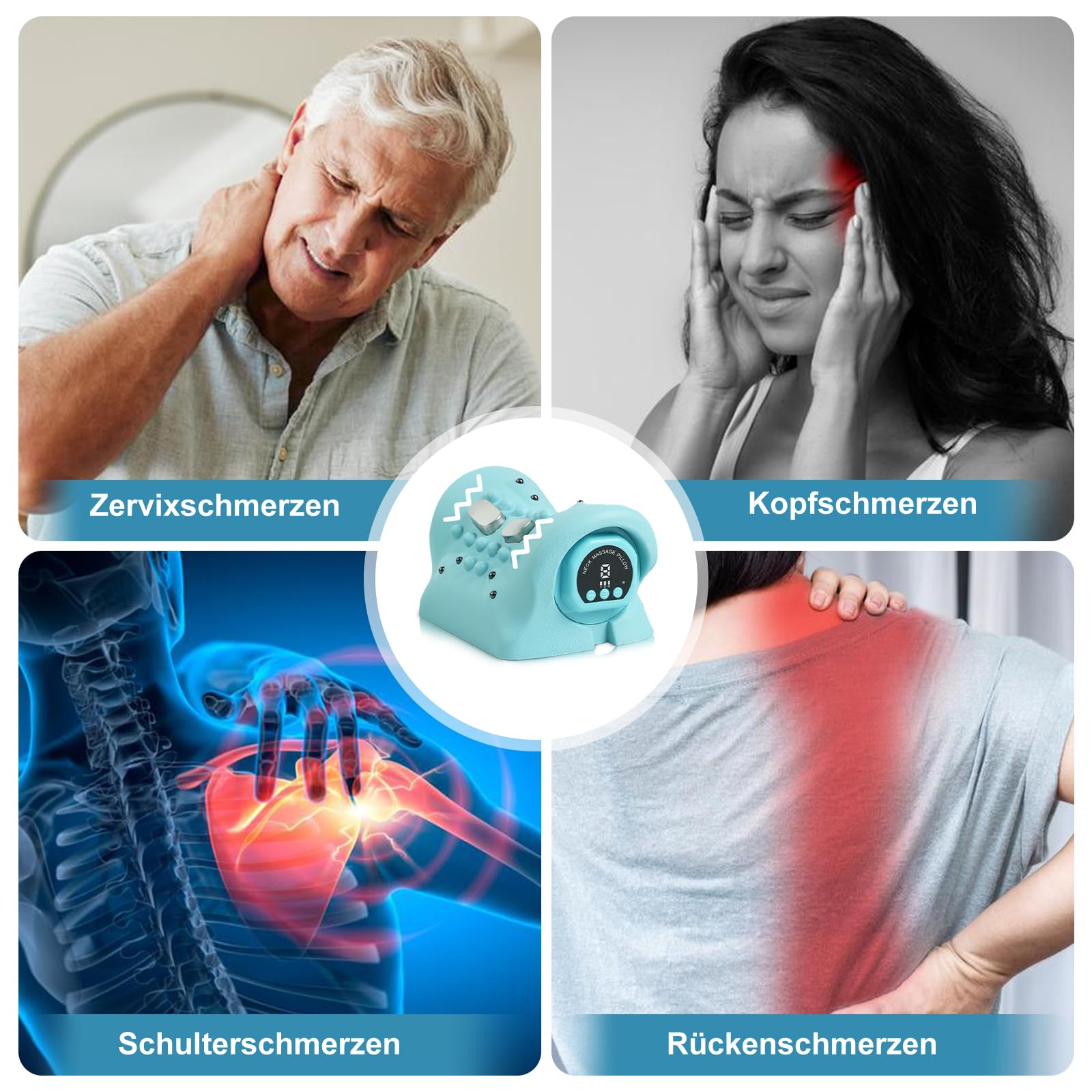 Nackenmassagegerät mit Wärme, EMS Massagegerät Nacken Kabelloses Massagekissen mit Konstanter Temperatur, 3 Modi, 6 Einstellbare Frequenzen für Nacken zur Schmerzlinderung