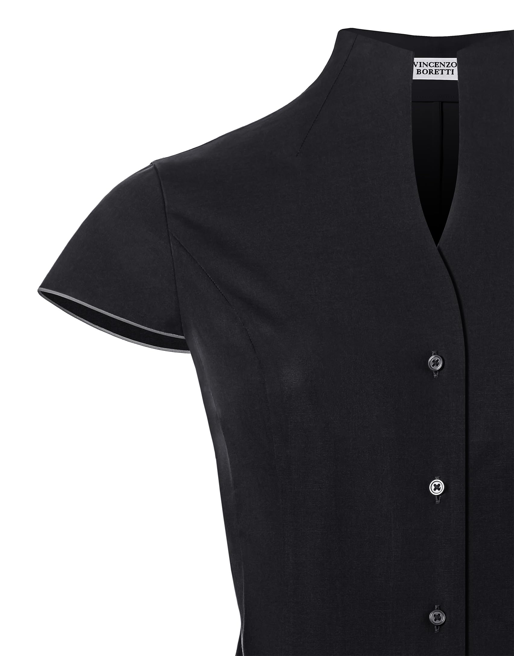 Vincenzo Boretti Damen Bluse mit Kelchkragen leicht tailliert 100% Baumwolle bügelleicht Kurzarm ärmellos Hemdbluse mit Stehkragen elegant festlich auch für Business