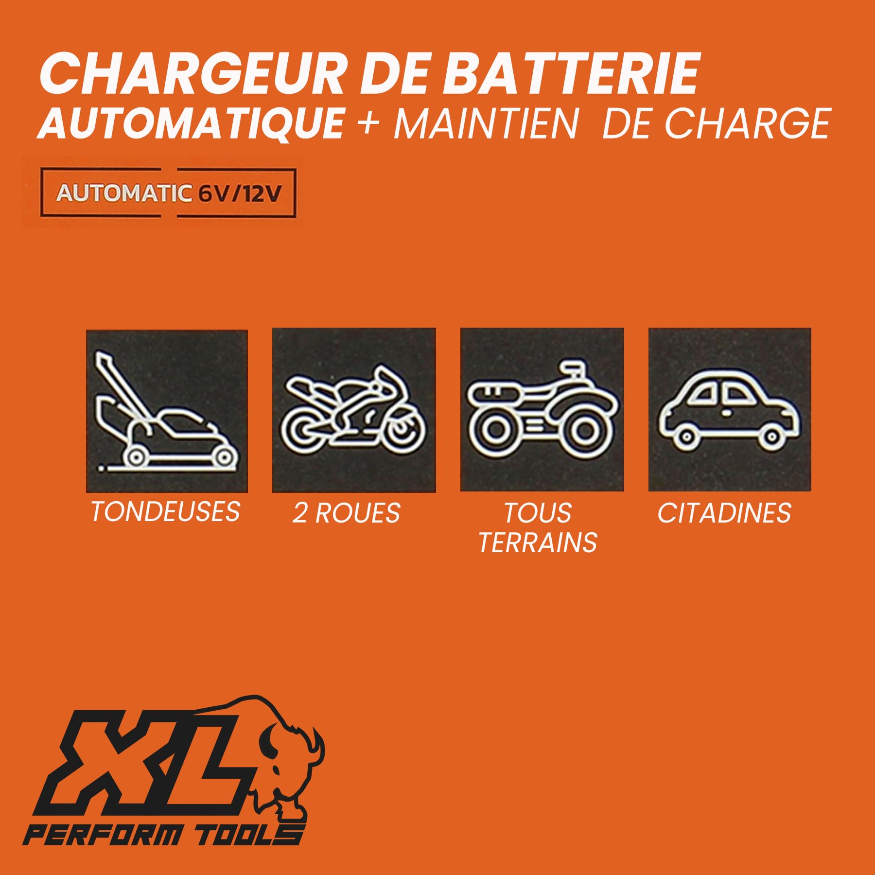 XL Perform Tools 553995 Chargeur de Batterie de Petite Cylindrée 6V/12V 2A, Chargeur de Batterie Intelligent Compact, Maintien de Charge