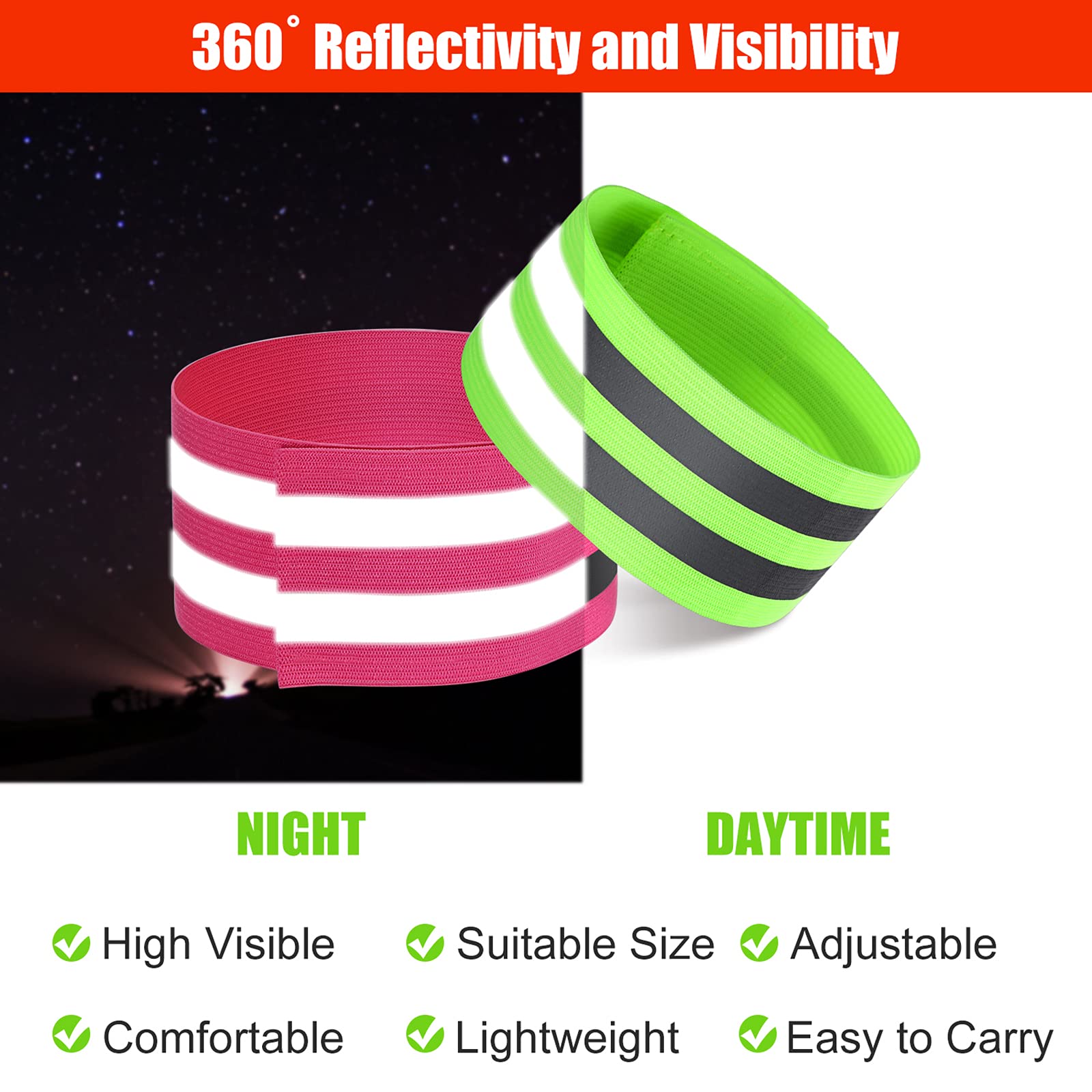16pcs Reflective Bands Reflector Bands for Wrist/Arm/Ankle