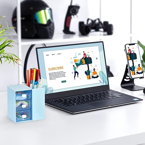 Miniatura 3 de LETURE Organizador de escritorio pequeño con cajón, caja de almacenamiento de oficina y negocios para tarjetabolígrafolápizmarcadorpapelería,