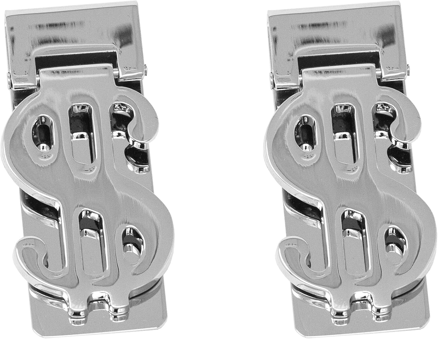 Set of 2 Currency Themed Chrome-Plated Stainless Steel Money Clips