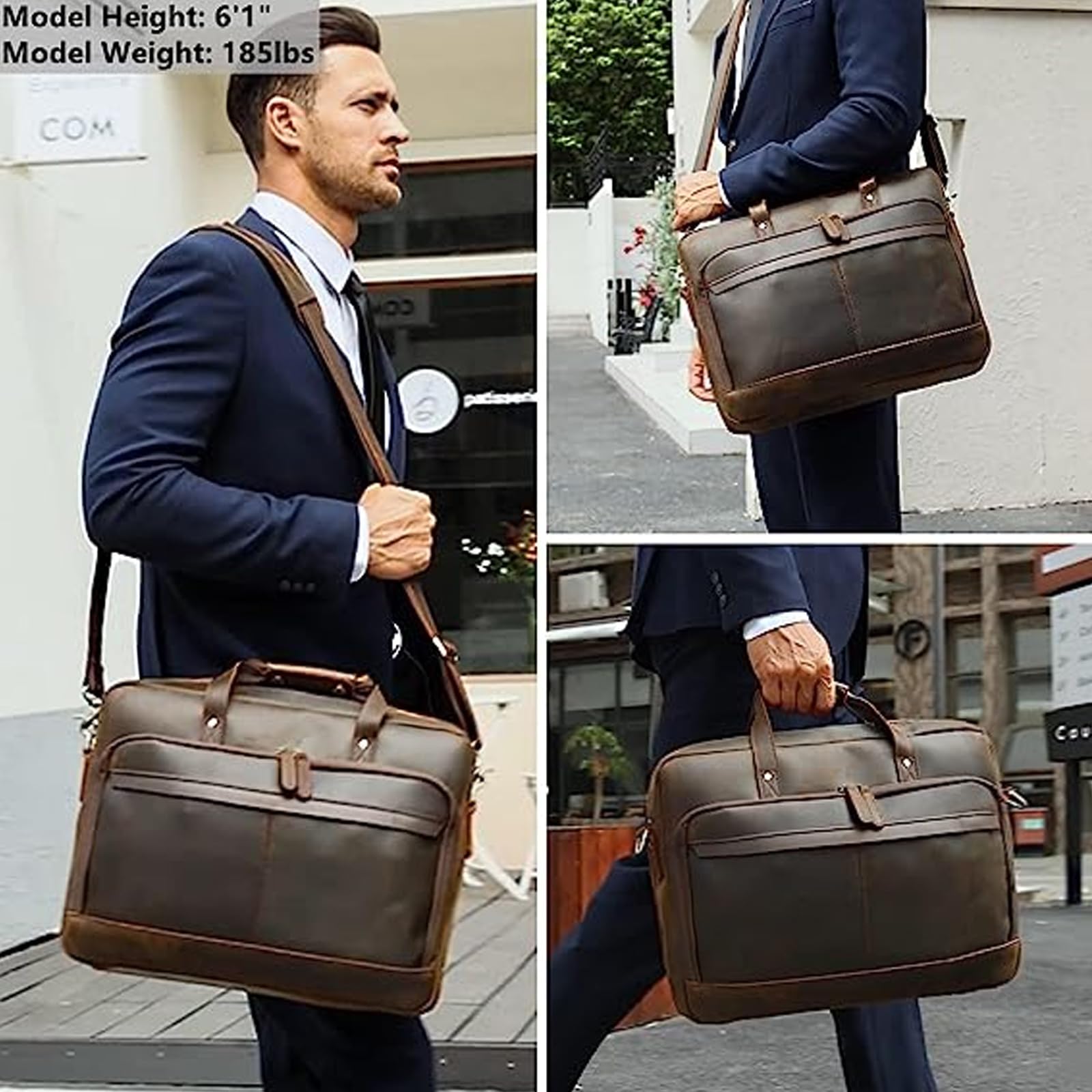 Maletín de cuero para hombre de 17 pulgadas para laptop, bandolera, bolsa de mensajero, para negocios, viajes, trabajo, abogados