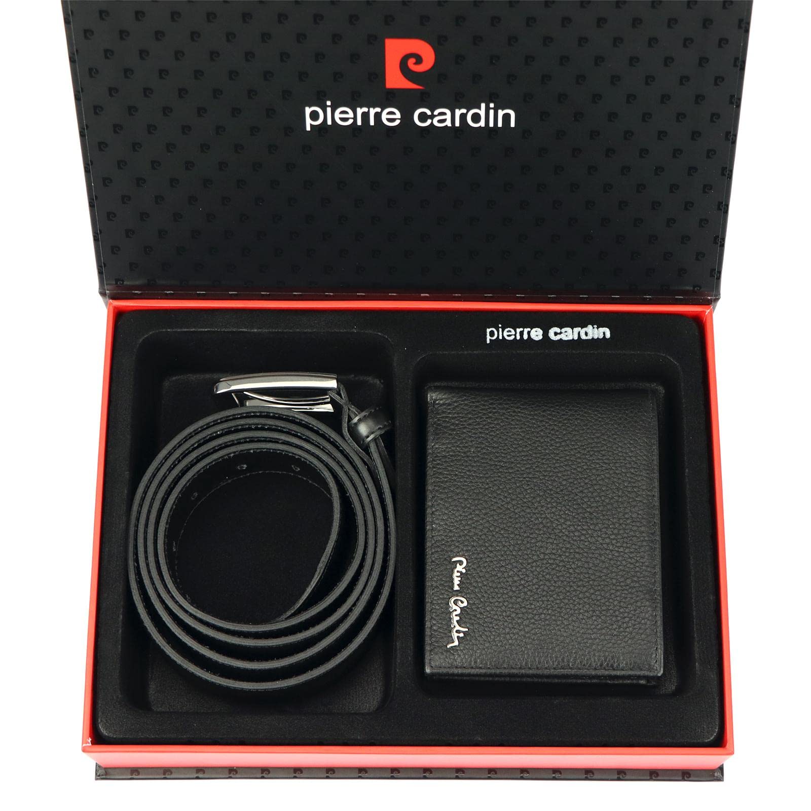 Pierre Cardin Set Regalo da Uomo: Portafoglio e Cintura Elegante in 100% Pelle Naturale - Minimalista per Natale, Anniversario, Compleanno - in Scatola, Cintura 120 cm
