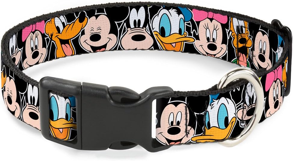 Buckle-Down Classic Disney Character Faces Black Plastic Clip Collar, Wide Large/18-32"