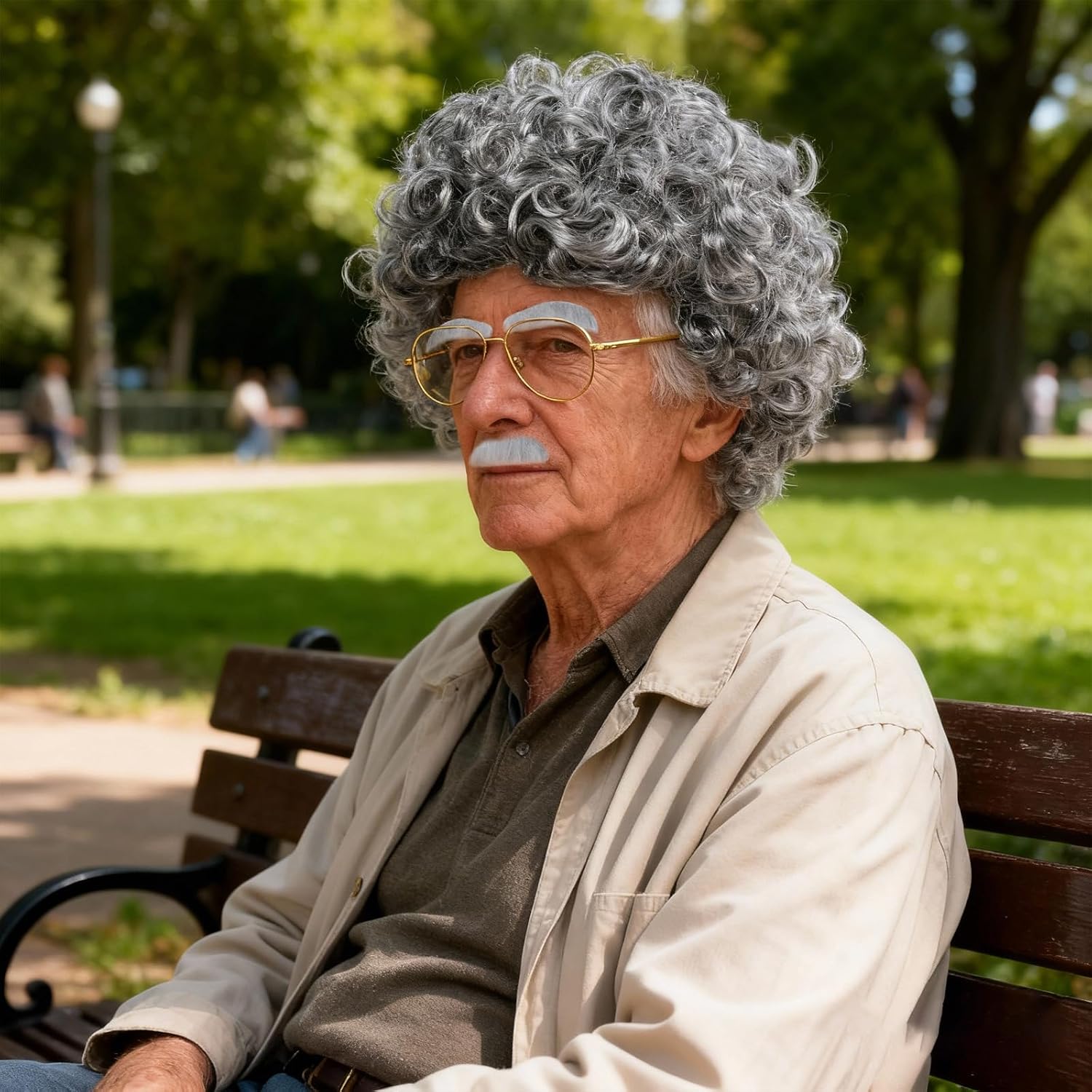 Old Men Old Lady Wig Costume Set Gray Hair Grandma Grandpa Wig Costume Accessories Glasses Fake Beard Eyebrows for Halloween 100th Day of School