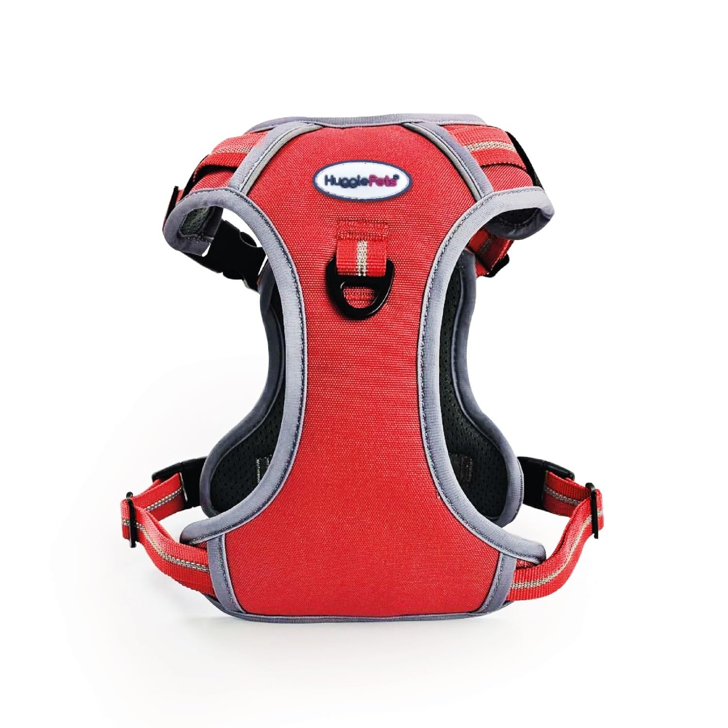HugglePets Activity & Travel Comfort Dog Harness | Red Medium 60-80cm | Adjustable Reflective | Breathable Mesh | Padded Grab Handle | Front & Rear D-Ring | Great