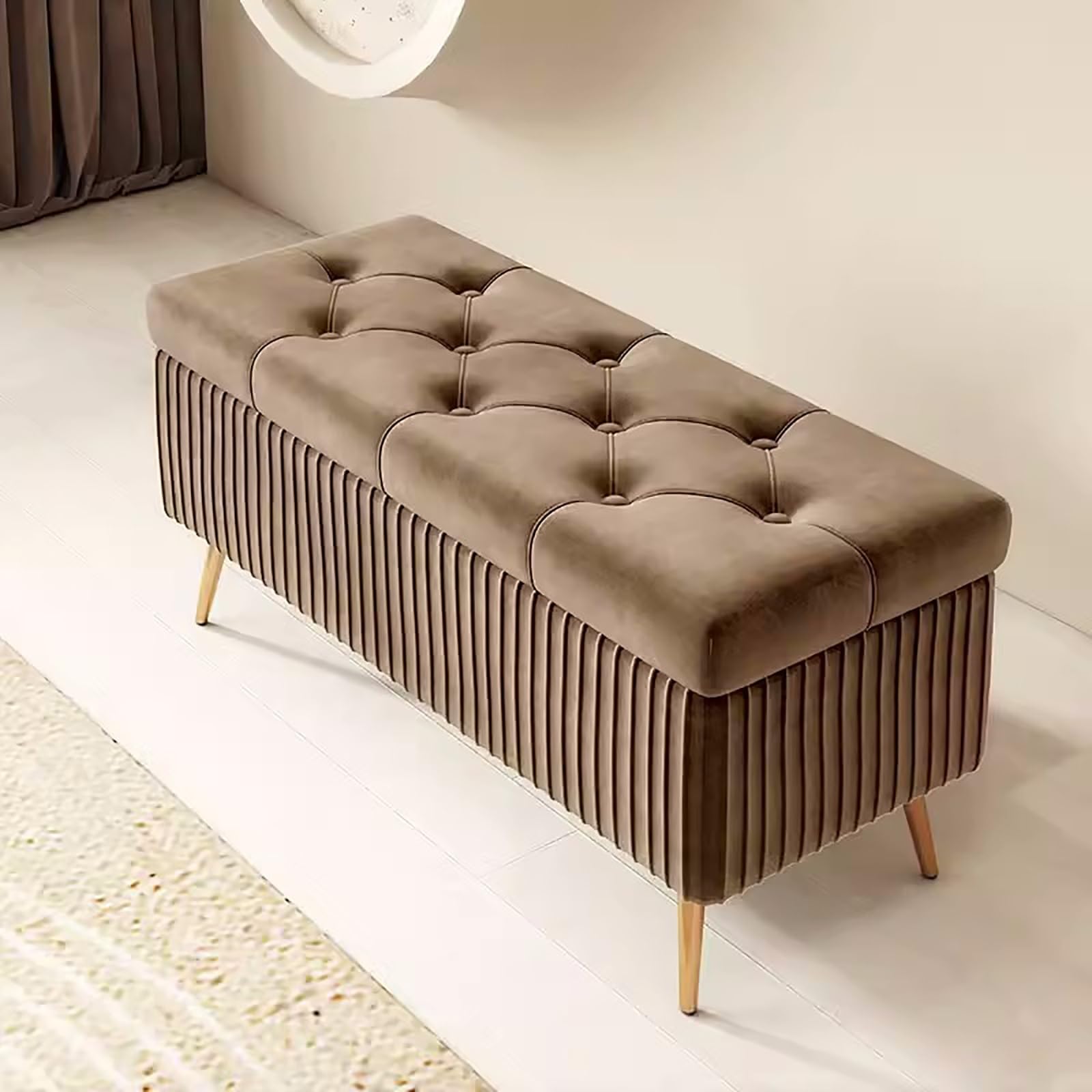 LWJSOCP Upholstered Shoe Bench for Entryway Stylish Tufted Storage ating Brown 23.6in Shoe Rack for Bedroom & Living Room Organization