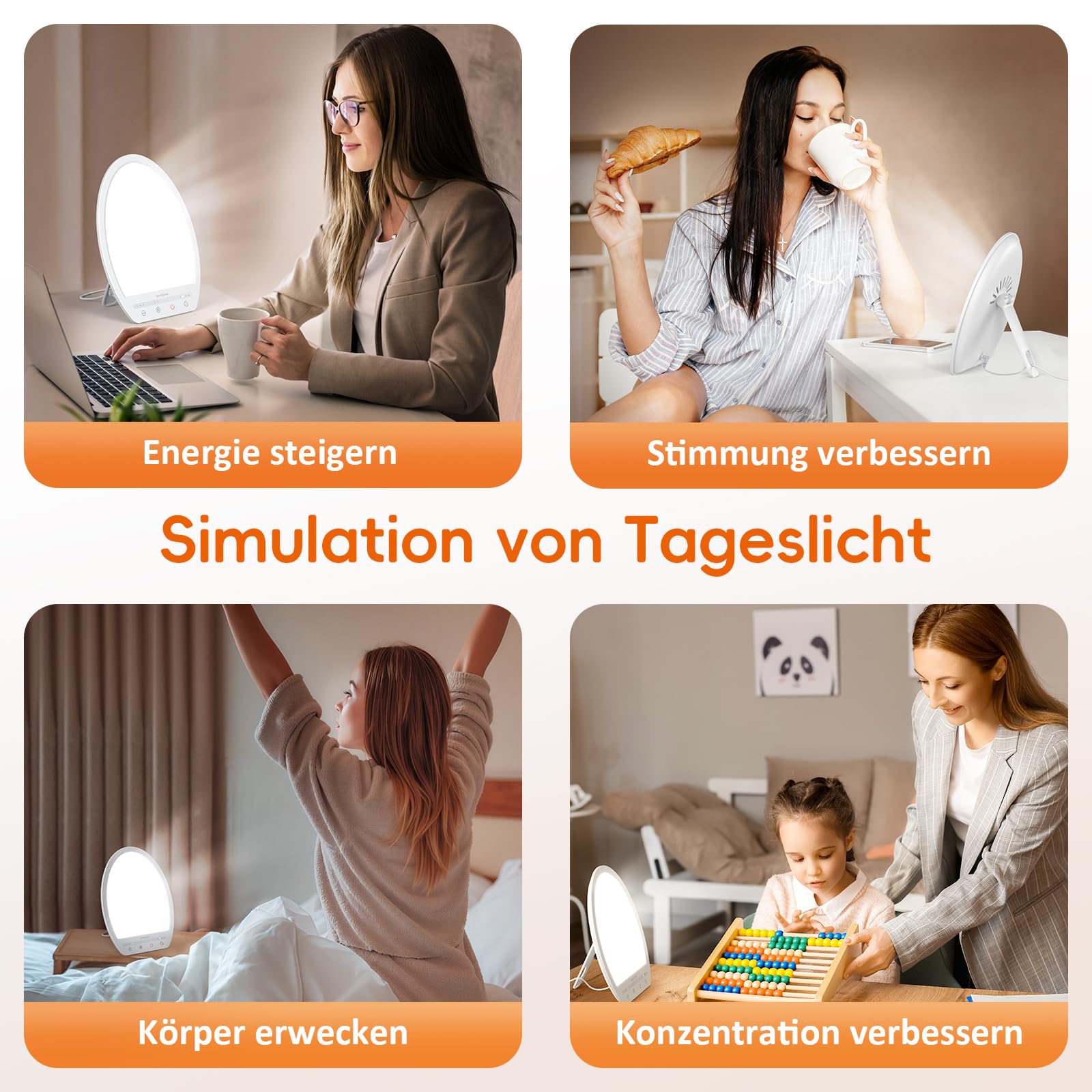Comfytemp Tageslichtlampe Schreibtisch 16.000 Lux Sonnenlicht Lampe,UV-Frei Lichttherapie 19x24cm Simulation von Tageslicht für Verbessert Schlaf Stimmung Konzentration mit Speicherfunktion