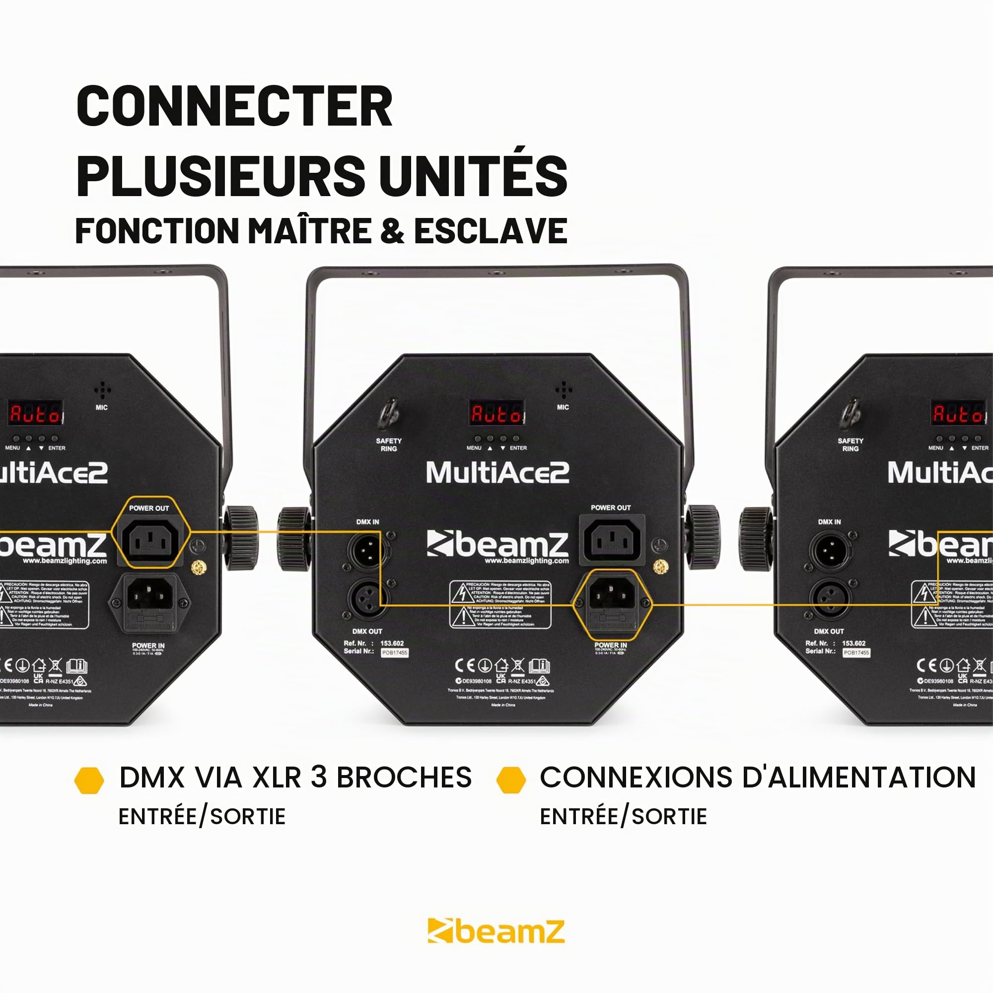 BeamZ MULTIACE2 Jeu de Lumière 2 en 1 RGB - Projecteur UV et Stroboscope, Mode Automatique & Détection du Son, Télécommande, DMX, Idéal pour vos Soirées d'Anniversaires, DJ Mobiles, Bars