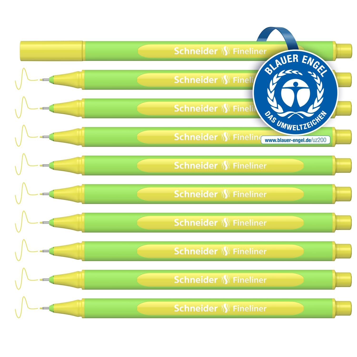 Schneider Line-Up Pastel Fineliner (Triangular Fineliner, Stroke Width 0.4 mm, Bio-Based Plastic) Pack of 10, Pastel Lime
