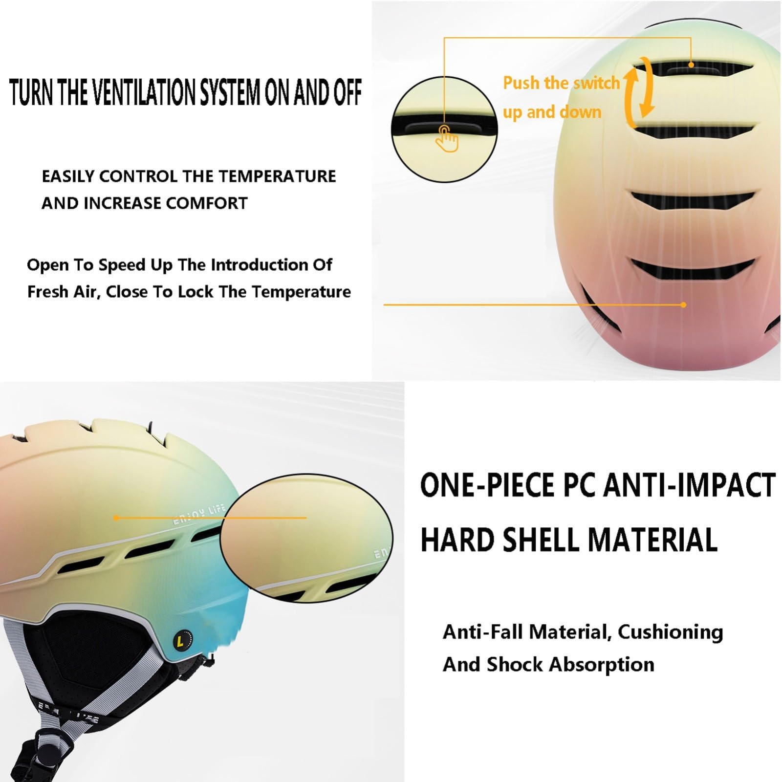 Casco de Snowboard para Hombres/Mujeres, Casco de Esquí con Orejeras Desmontables, Desmontable, Integrado Gafas Protectoras 04,M