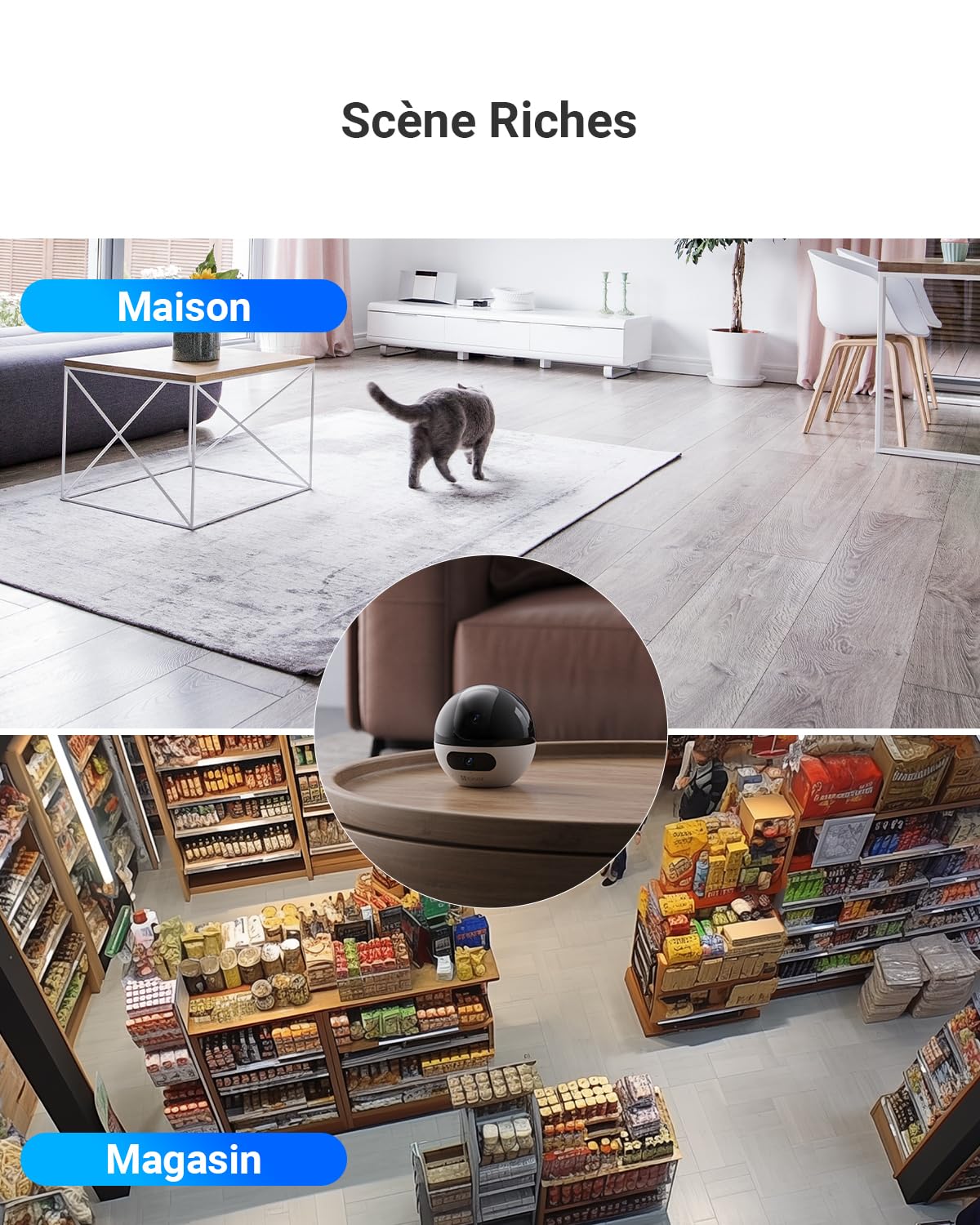 EZVIZ C7 Caméra de Surveillance WiFi Intérieure 4MP à Double Objectif, Caméra de Sécurité 360°, Détection de Personne/Animal, Audio Bidirectionnel, Vision Nocturne, Mode Patrouille/Confidentialité