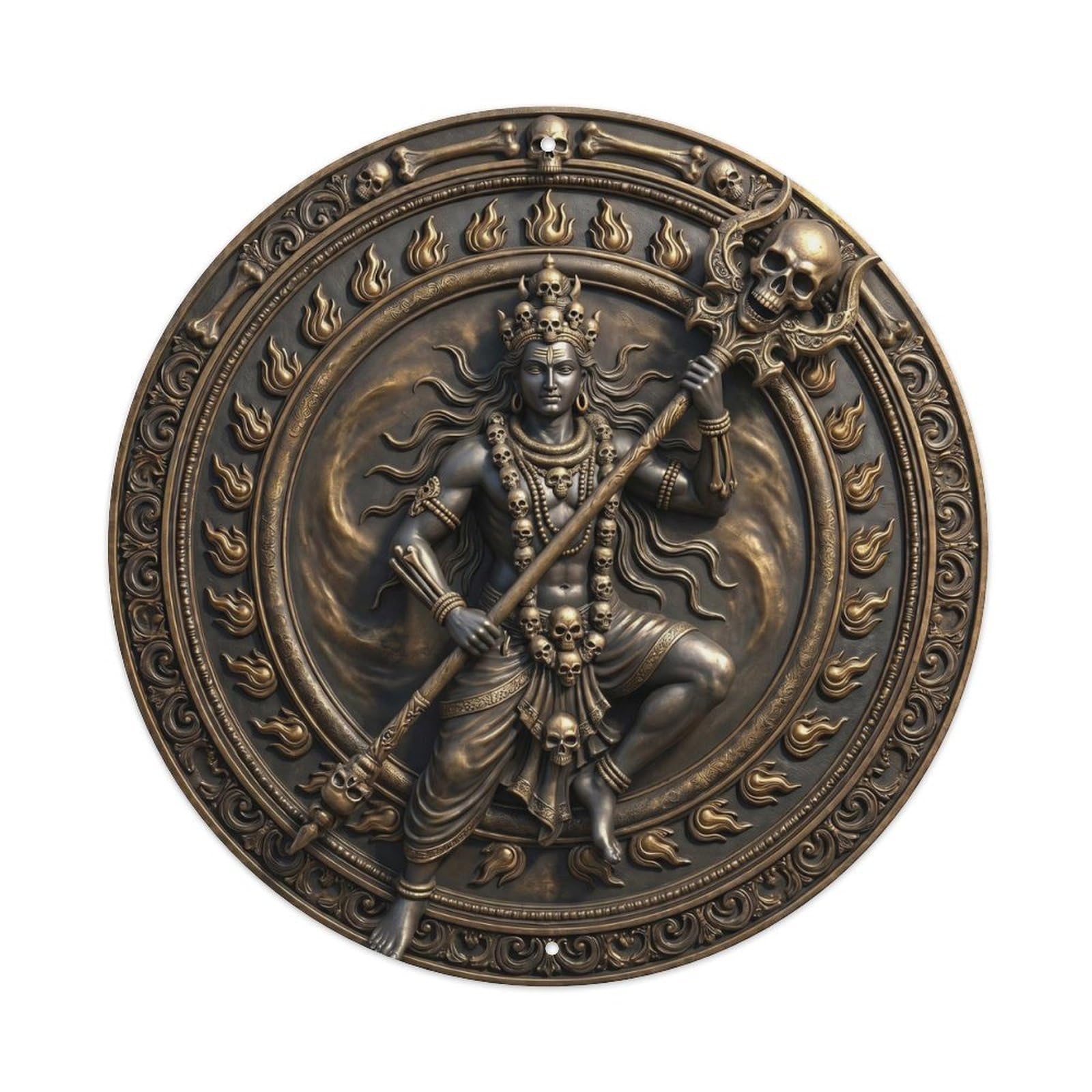 Shiva Skull Staff Death Symbol Mystic Relief Sculpture Metal Tin Sign