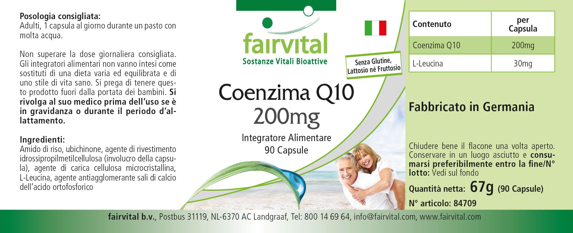 fairvital Coenzyme Q10 200mg, 90 gélules, HAUTEMENT DOSÉ, gélules de CoQ10 ubiquinone, VÉGÉTALIEN