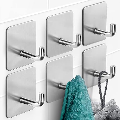 WNXSLOAD Ganchos adhesivos resistentes para pegar en la pared, sin daños, ganchos adhesivos para colgar baño, cocina, hogar, paquete de 6 unidades,