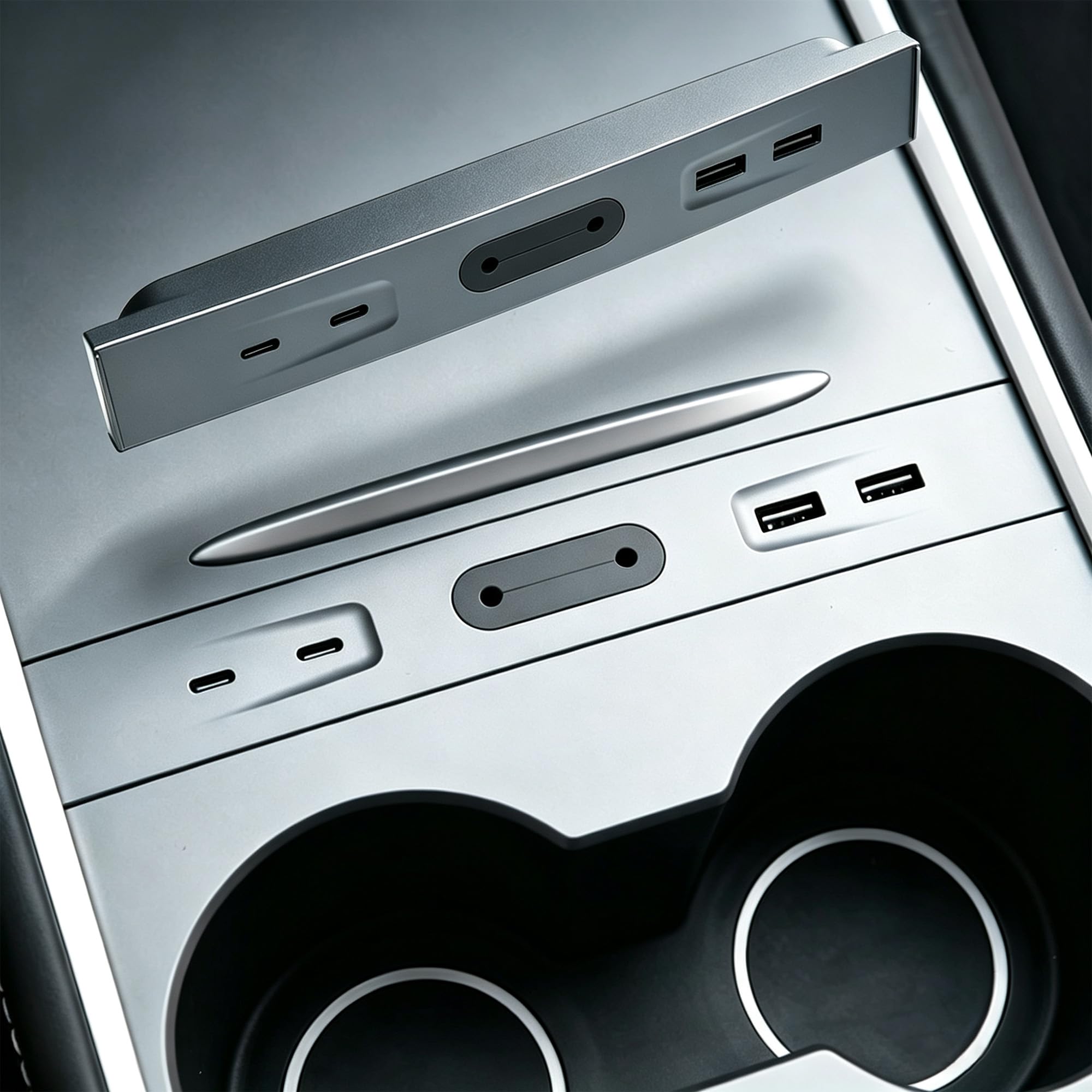 Caricatore hub USB per Tesla Model Y (2021-2024) e Model 3 (2021-2023), hub 4 in 1 con doppia porta PD di tipo C da 27 W e doppie porte USB-A, design abbinato di fabbrica per console centrale