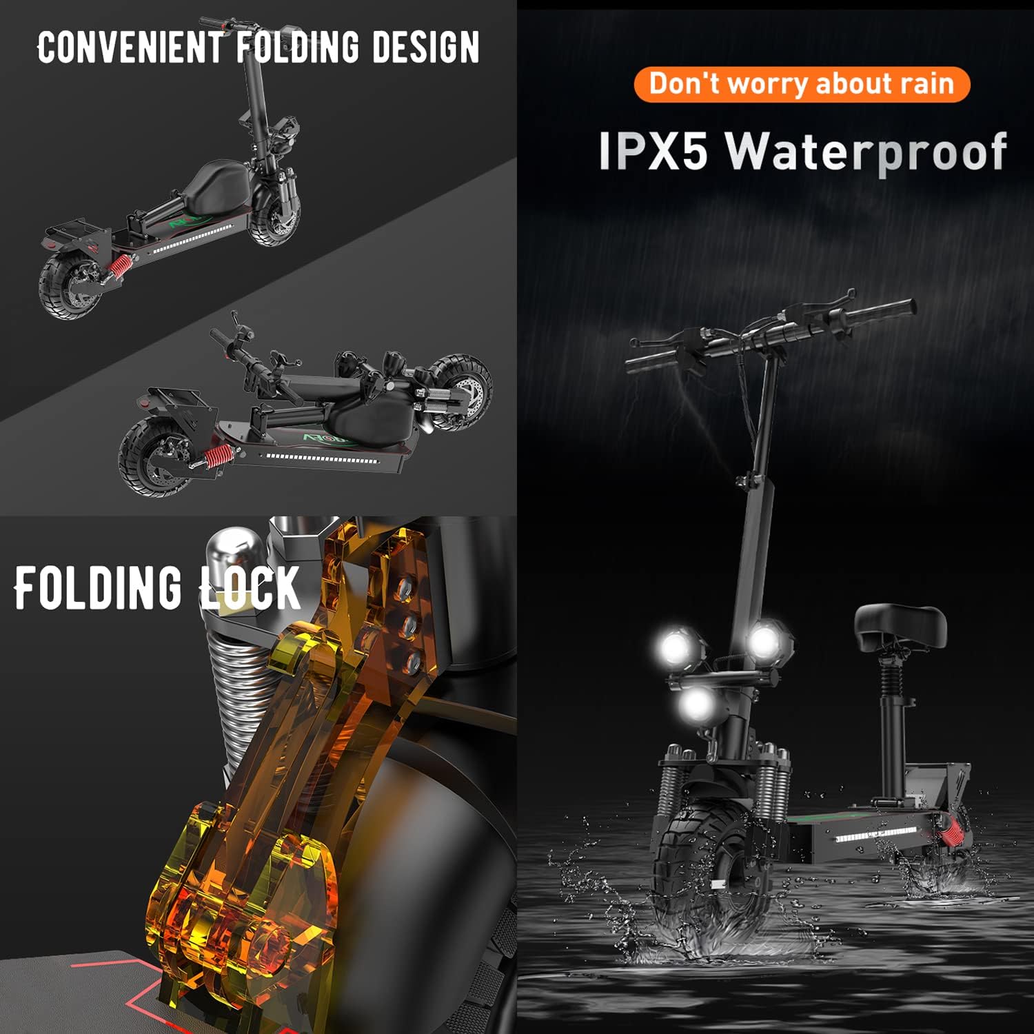 Electric Scooter for Adults with Seat,Foldable e-Scooter with 10'' Off-Road Tires,30 mph Max Speed 37 Miles Range,2000W Motor 48V/20AH Battery,Dual Hydraulic Shock Absorption & Braking System(ES10)