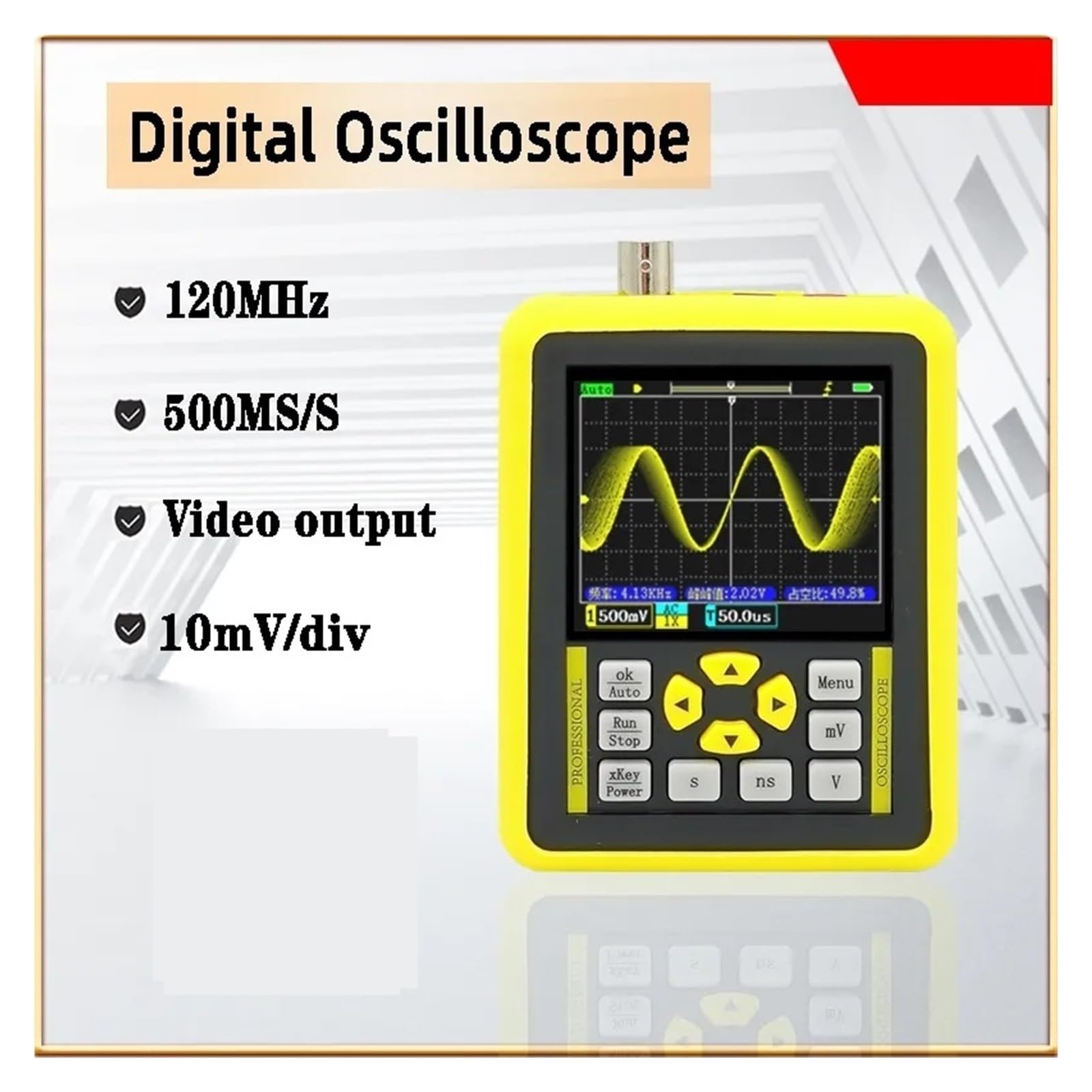 Osciloscopio, DSO1511G DSO1511E 120M Osciloscopio Digital de pantalla 2,4 pulgadas 120MHz soporte ancho banda analógico generador señal portátil(Blauw)