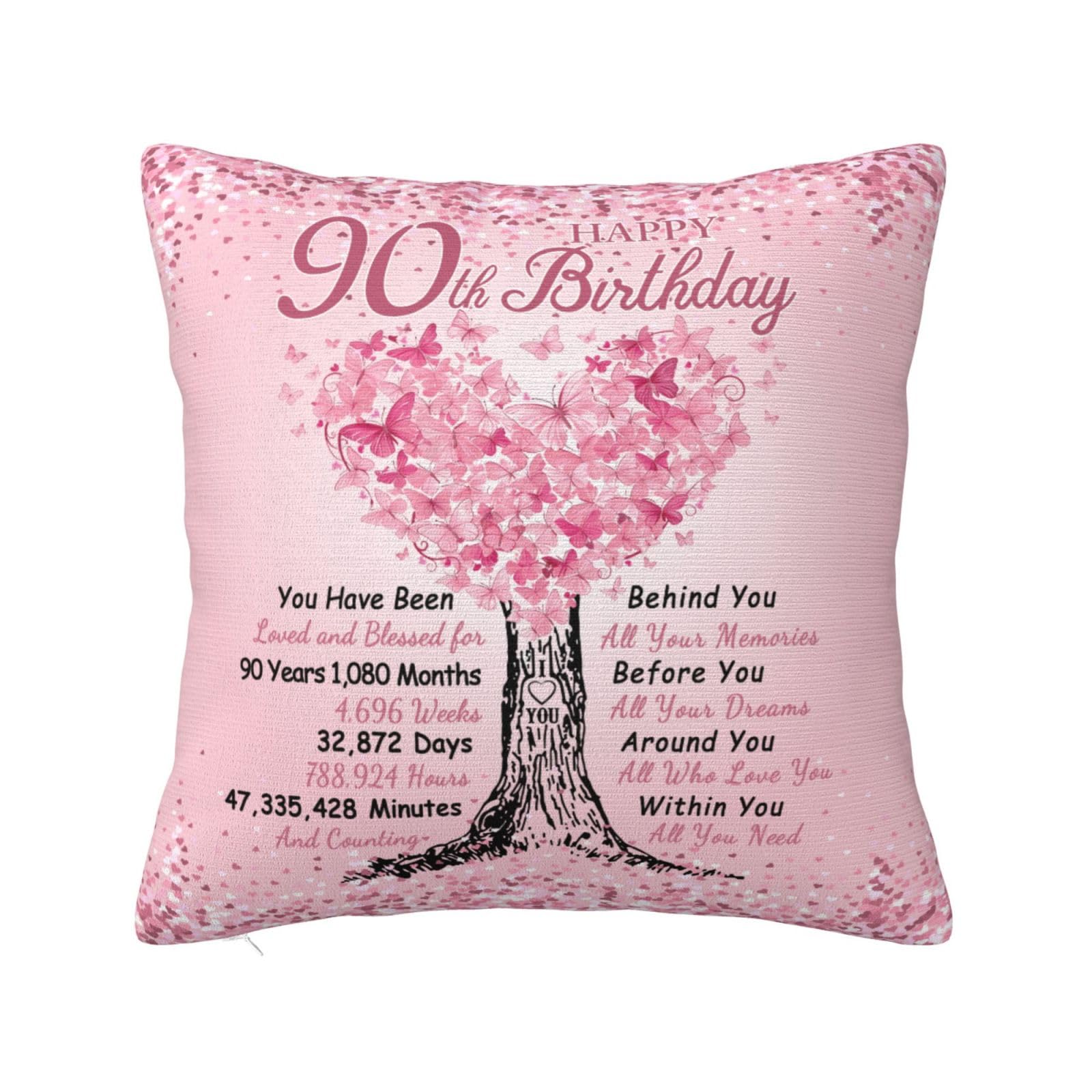 90th Birthday Gifts for Women - 18x18 Pillow Cover, Decorations and Gift Ideas for Grandma, Mom, Wife, Sister