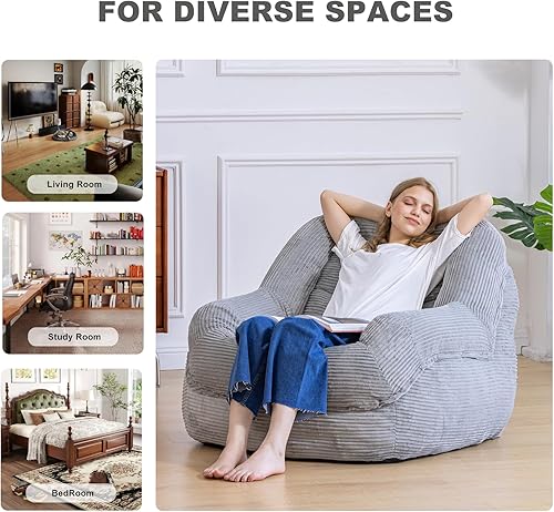 Miniatura 8 de Puf gigante con reposabrazos, asiento acogedor de gran tamaño para adultos, tela de pana y relleno de espuma de alta resistencia, ideal para sala de