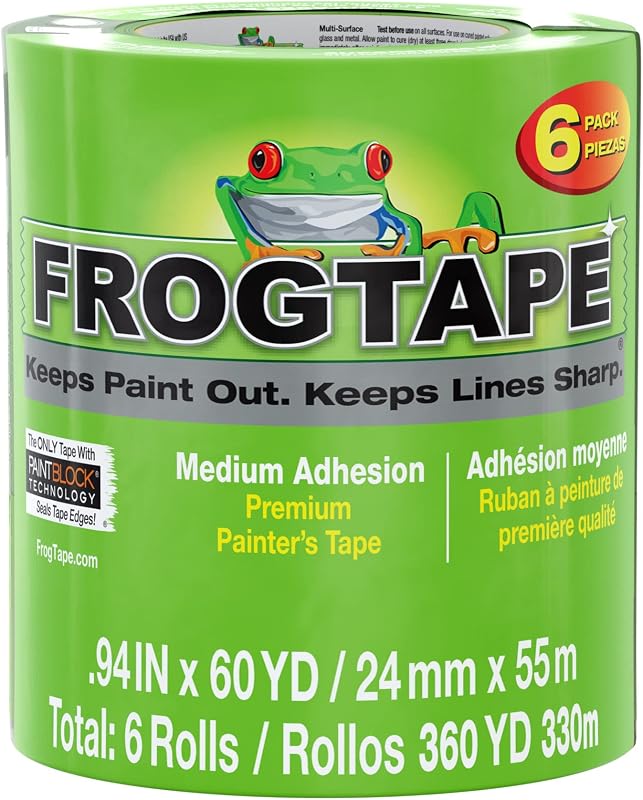 Multi-Surface Painter's Tape with PAINTBLOCK, 1 in Wide (0.94 in x 60 yd), Quick Stick Medium Adhesion, Premium Green Painters Tape Removes Clean, 6 Roll (240659)
