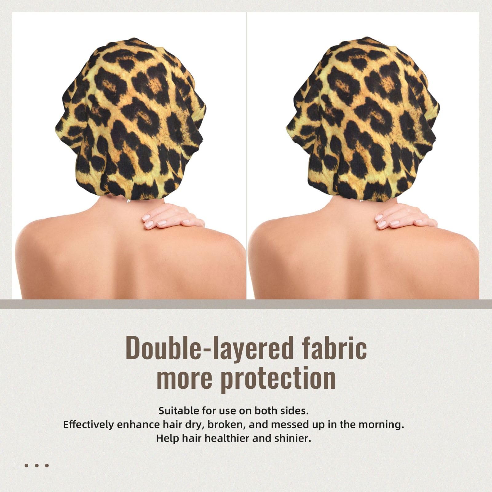 Double Layer Reversible Hair Wrap Satin Sleep Leopard Print Cap Bonnet for Braid Curly Hair Satin Bonnet Black