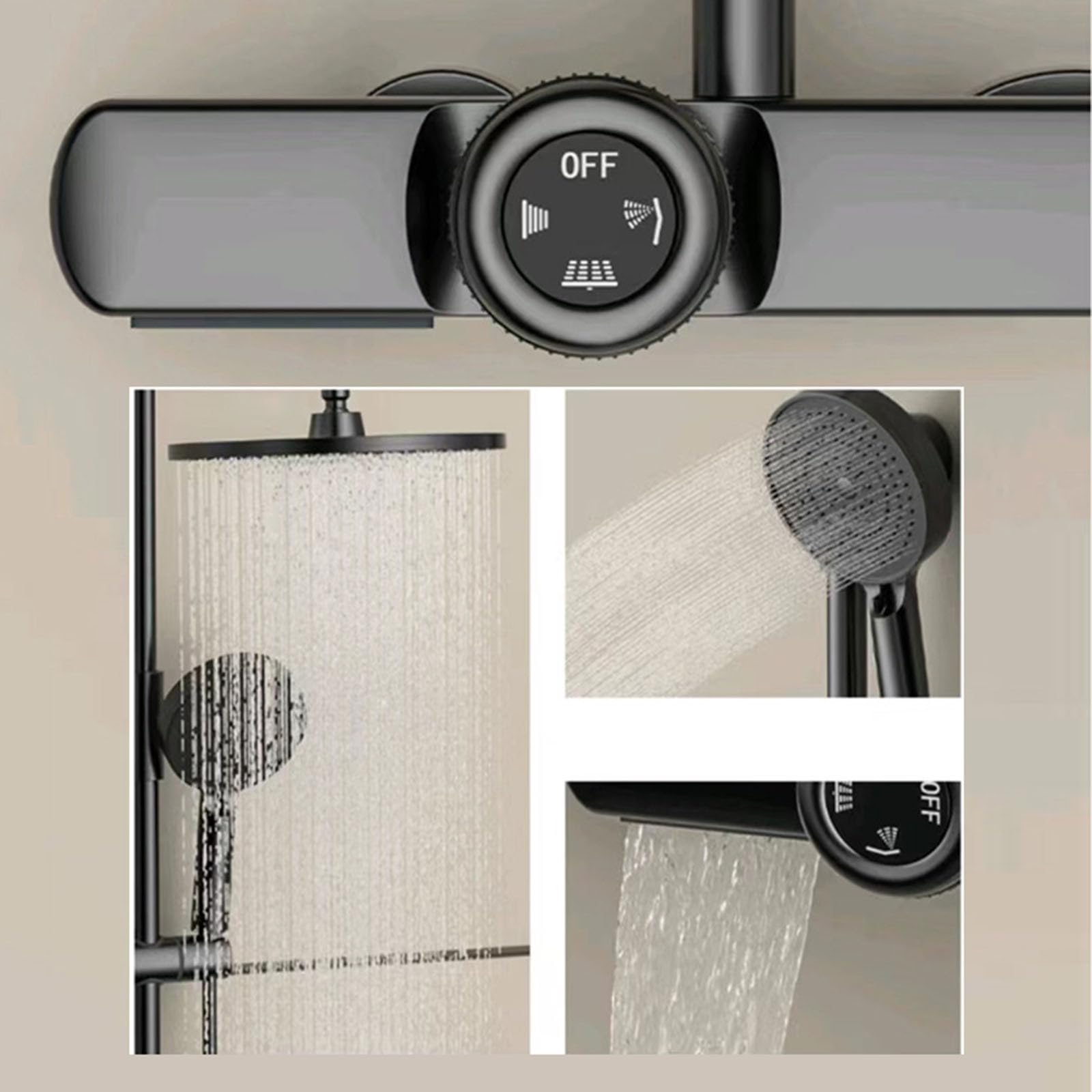 Doccia Bagno Completa con Miscelatore Grigio Canna di Fucile | Soffione Doccia Rotondo Regolabile Asta Doccia Regolabile in Altezza, Maniglia Singola