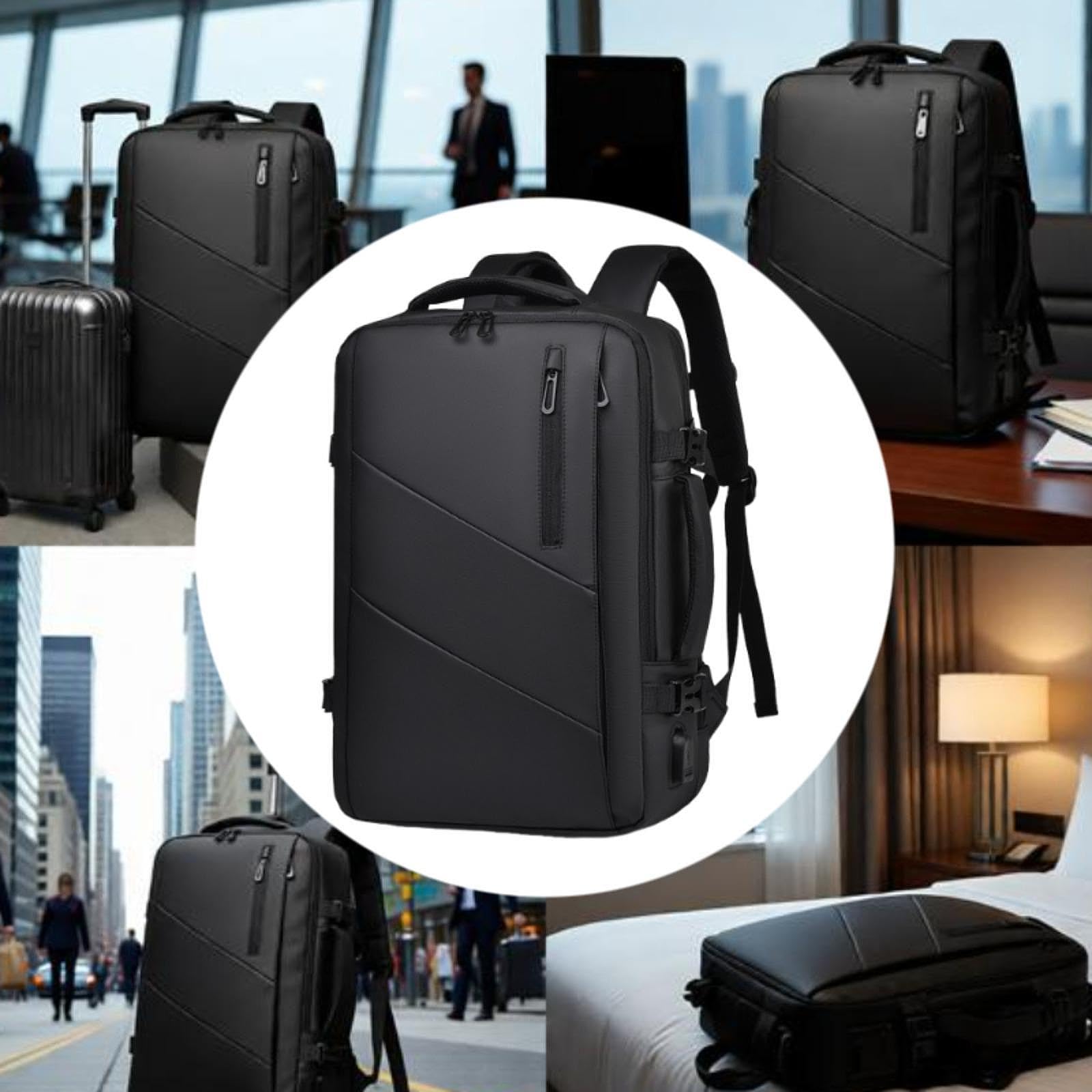Zaino Porta PC Zaino da Viaggio Laptop Espandibile Uomo Impermeabile con Porta USB Multitasche Tessuto Oxford Adatto a Business Docenti Pendolari Week, Nero