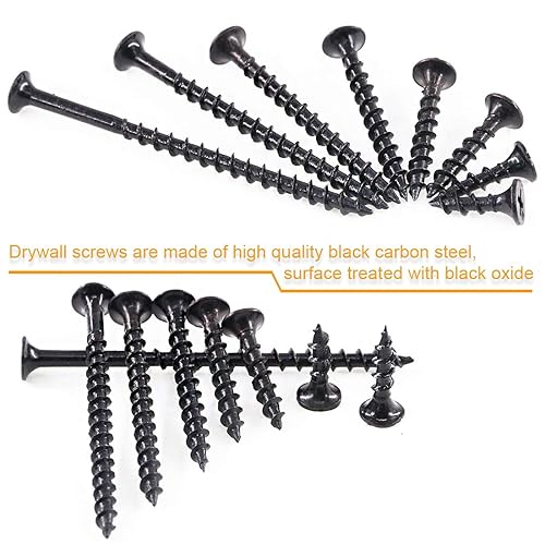 Miniatura 4 de Tornillos para paneles de yeso de rosca gruesa #7 de 390 piezas con Phillips Drive, óxido negro, cabeza de corneta, tornillos de madera, kit surtido