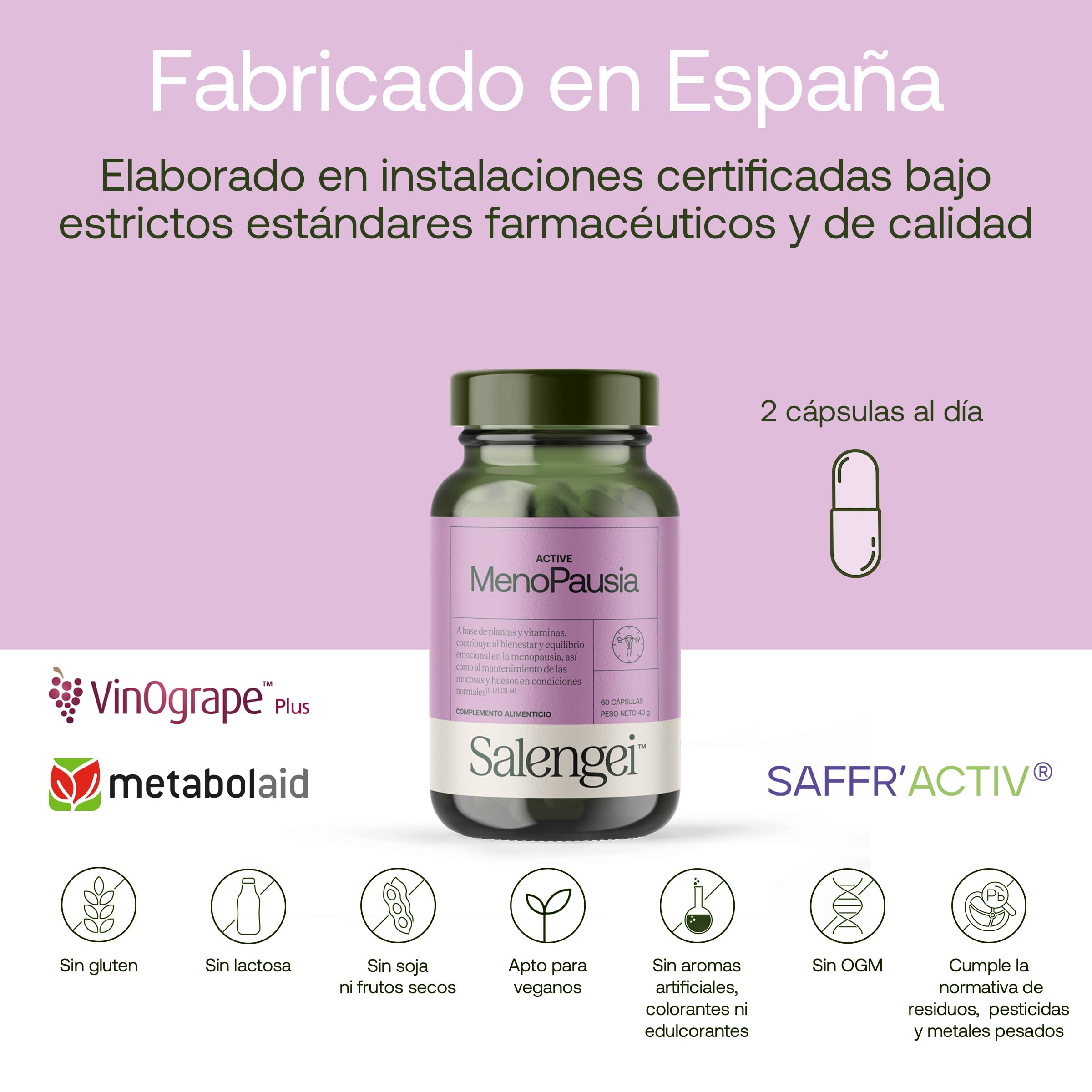 ACTIVE MENOPAUSIA – Salvia, té verde, isoflavonas de soja, resveratrol y vitaminas | Bienestar y equilibrio emocional en la menopausia | Salud ósea y nerviosa | 60 cápsulas de 667 mg