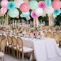 Vista 2 de Aiminjey 15 piezas de decoración de fiesta de cumpleaños en forma de dona colgantes, faroles de papel para abanicos de papel, bola de panal