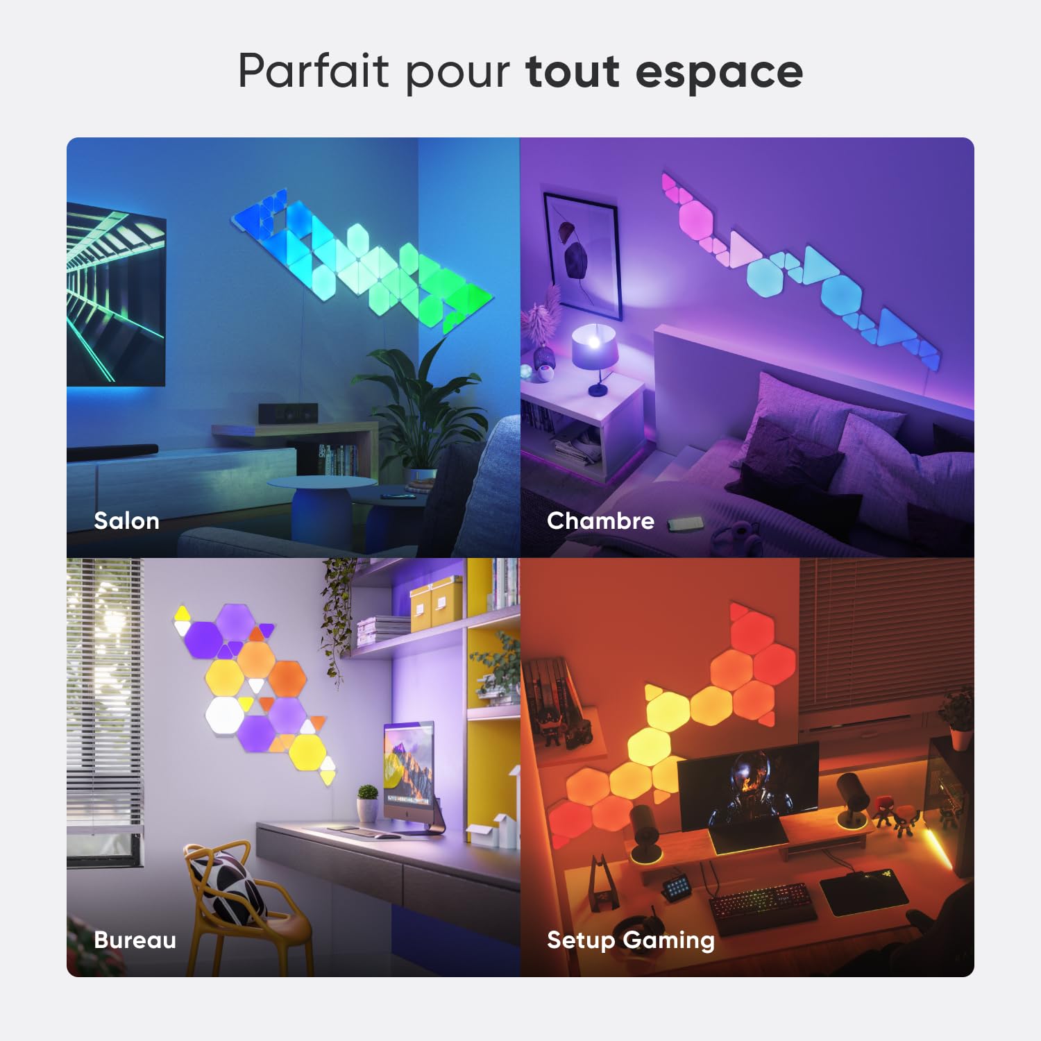 Nanoleaf Shapes Hexagone Kit de Démarrage, 9 Panneaux Lumineux LED Connectés - Appliques Murales Luminaires Intérieur Modulaires RGBW Wi-Fi, Compatible Alexa, pour Salon Chambre ou Bureau Gaming