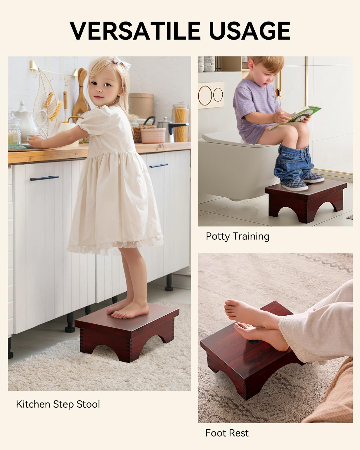 ECROCY Step Stools for Adults Pre-Assembled, Sturdy Foot Stool Lightweight, Portable Wood Step Stool Attractive - Image 7