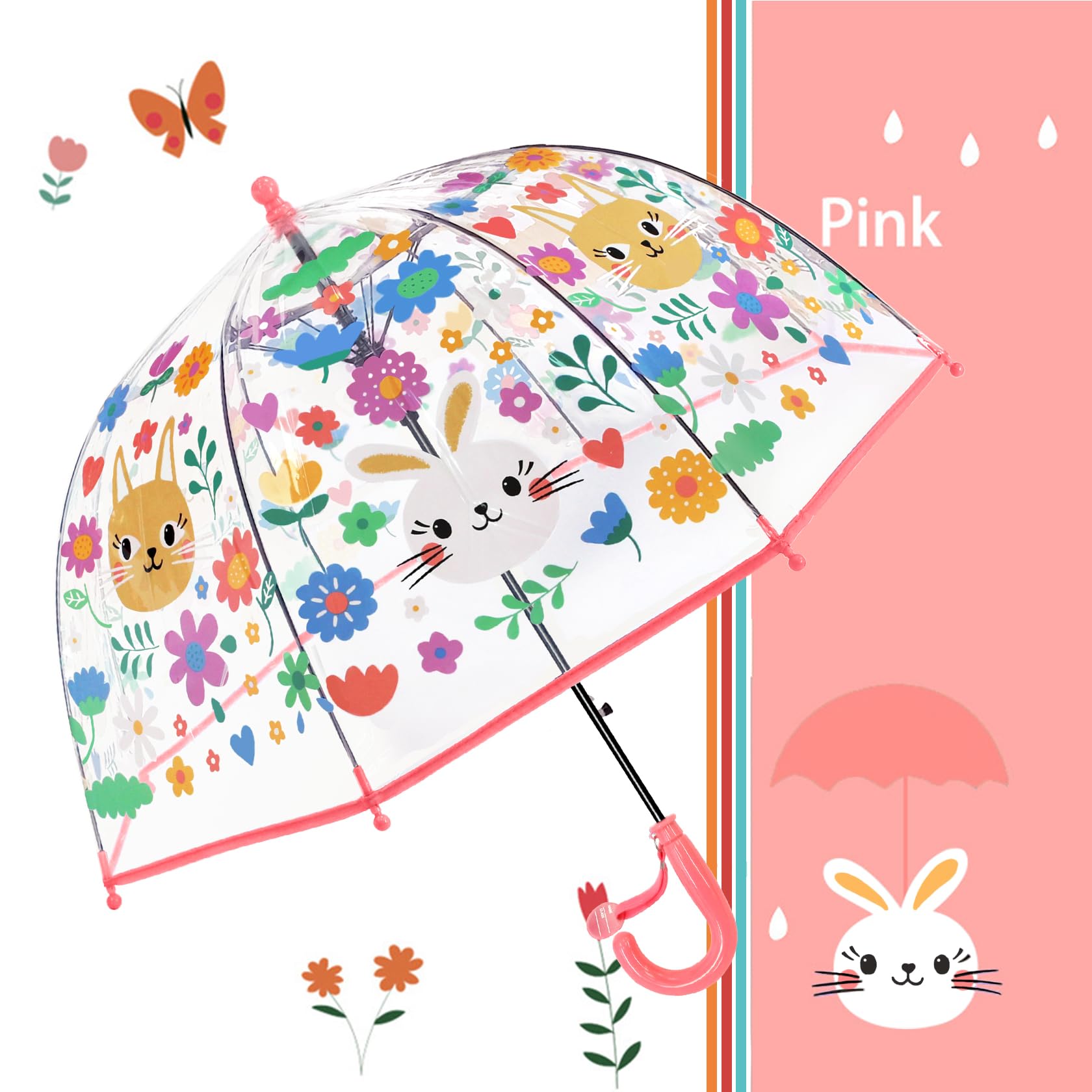 Paraguas transparente para niños, paraguas de burbujas para lluvia, resistente al viento, para niños y niñas