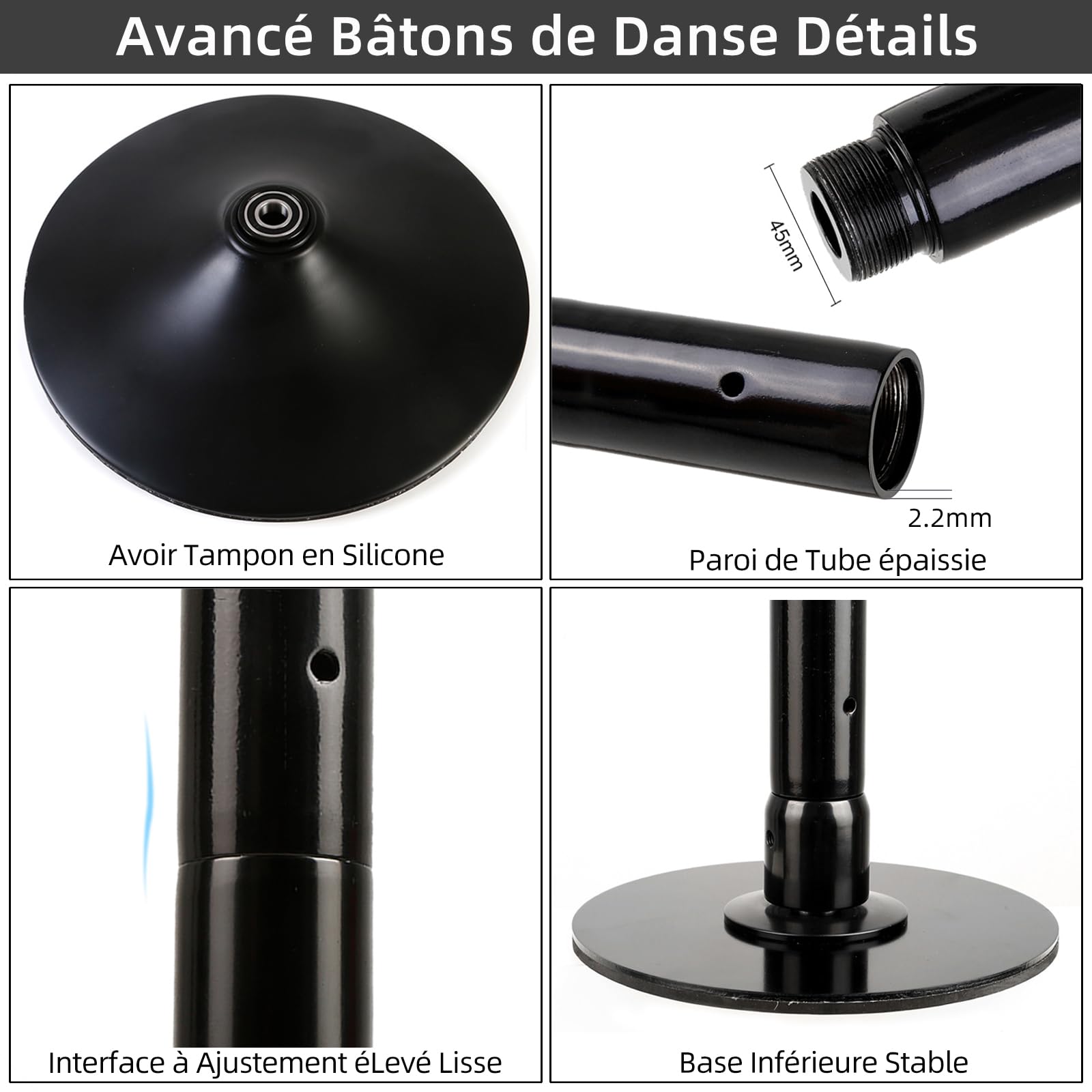 PRIOR FITNESS Barre de Pole Dance 45 mm certifiée CE pour la Maison