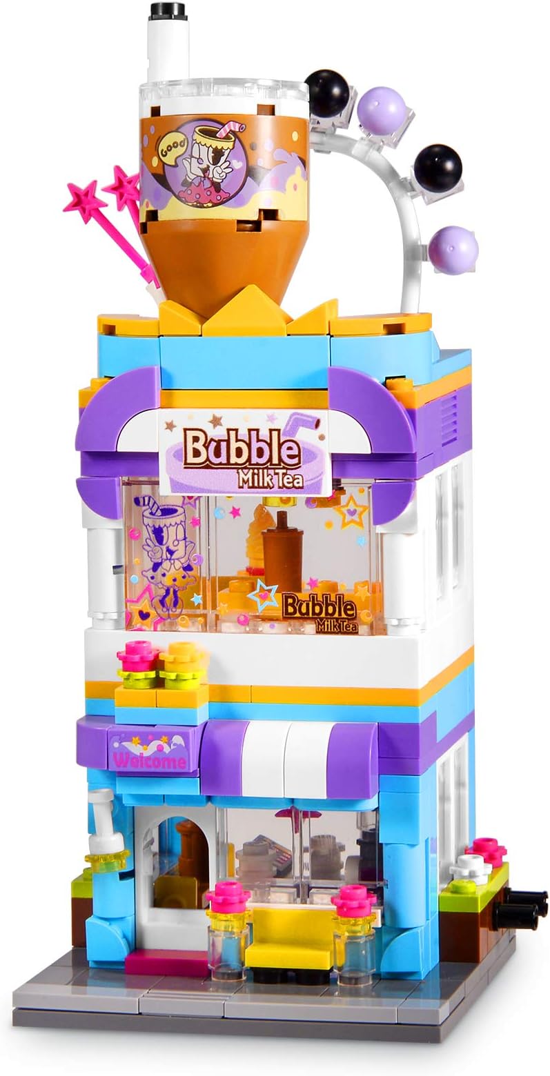 Henoda Building Blocks Toys for 7-10 Years Old Girls, 302pcs Dream Bubble Tea House Building Street-View Kits, Construction Educational STEM Toys for Kids, Girls Gifts for Age 7-12 Years Old