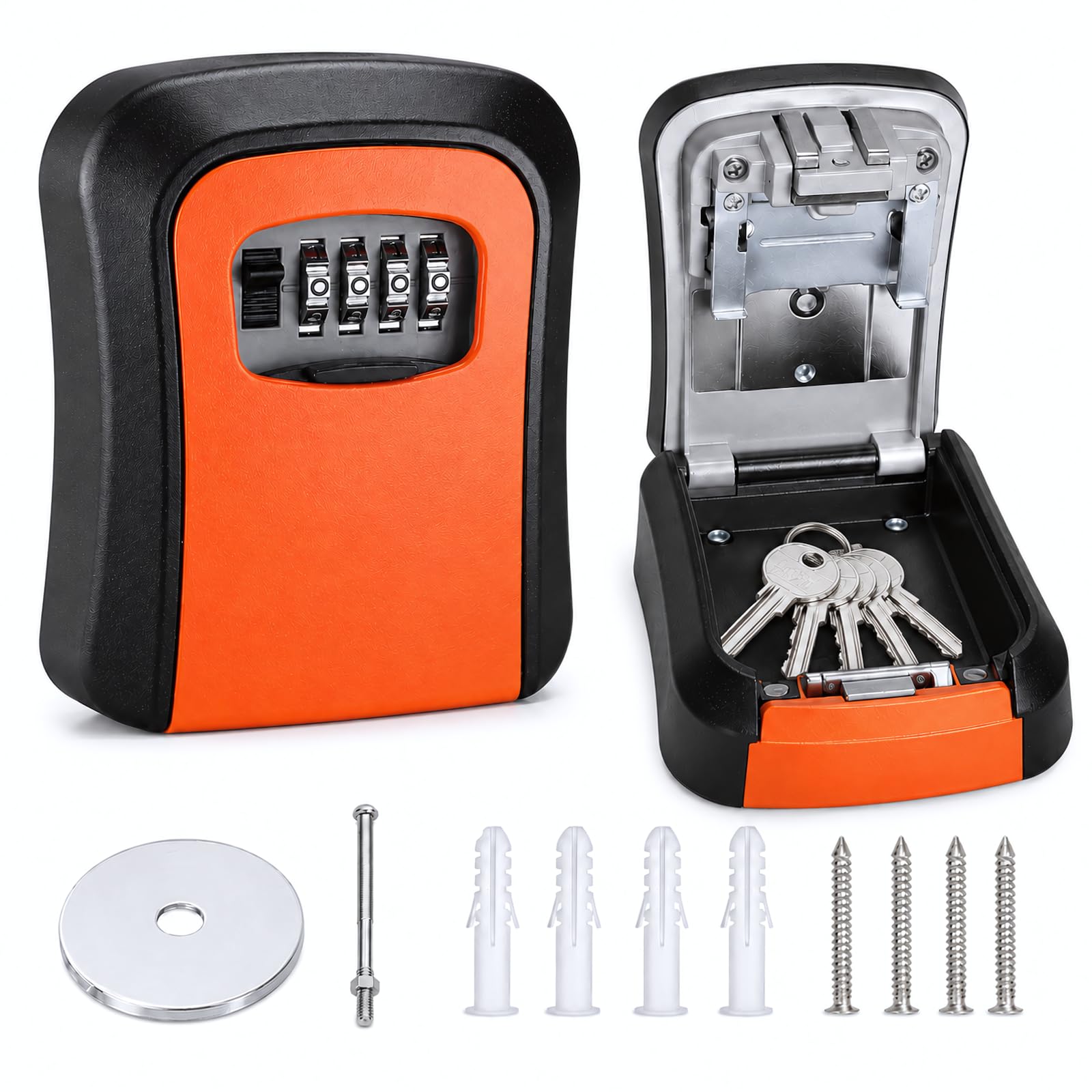 Lock Box for Keys with Code, Waterproof 4-Digit Wall Mount, Orange