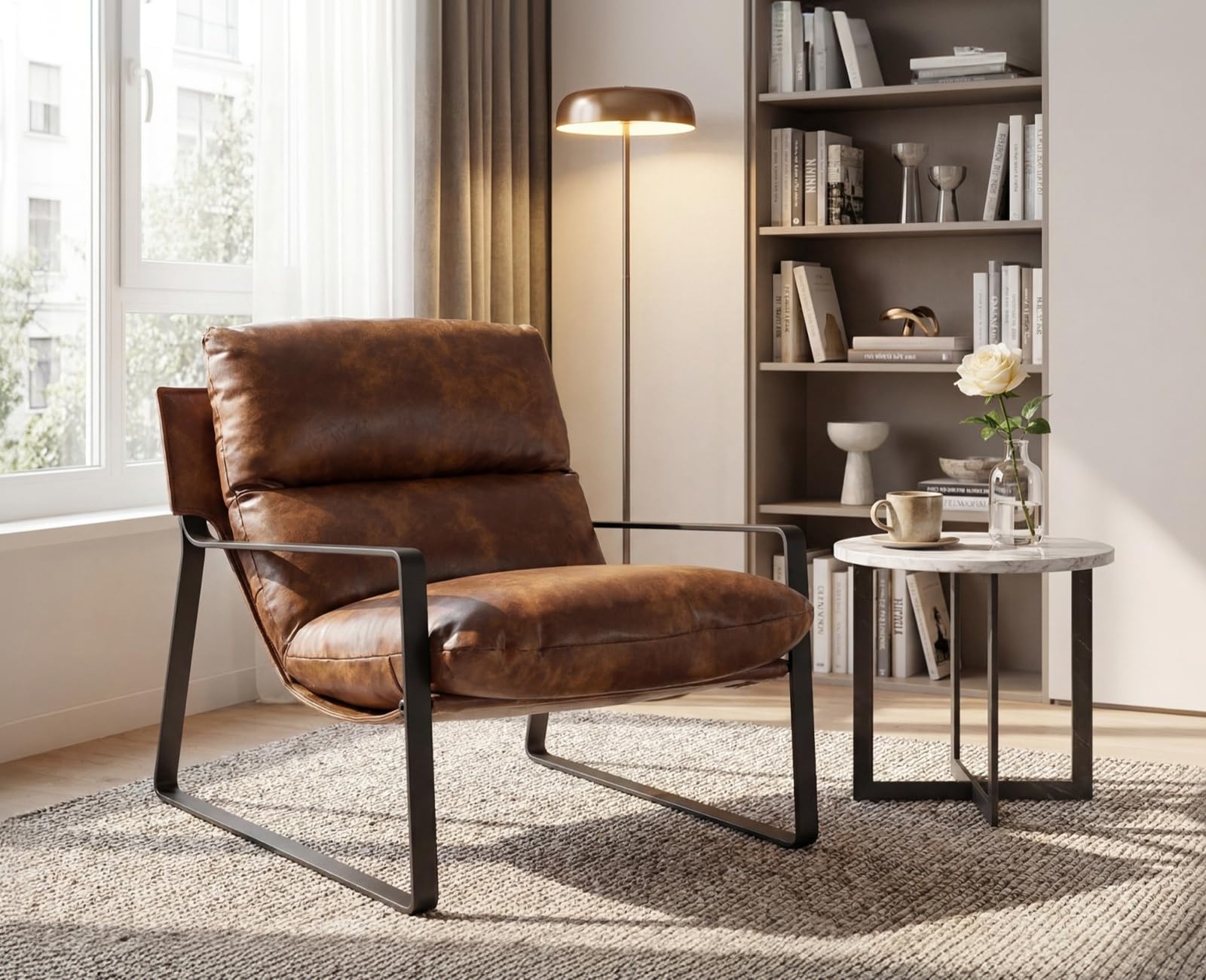 chairus Poltrona da Salotto in Ecopelle Sedia Imbottita con Braccioli Poltrona Moderna Design con Gambe in Metallo Poltroncina per Camera da Letto/Soggiorno/Studio, Marrone