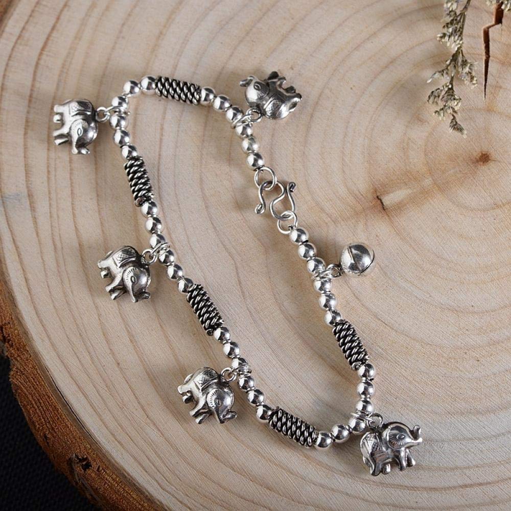 Damen Vintage Armbänder Armband Bettelarmband,S 925 Silber Thai Silber Vintage Handwerk Handgefertigten Gewebten Elefanten Zubehör Silber Armreif Armband Für Geburtstag Geschenk