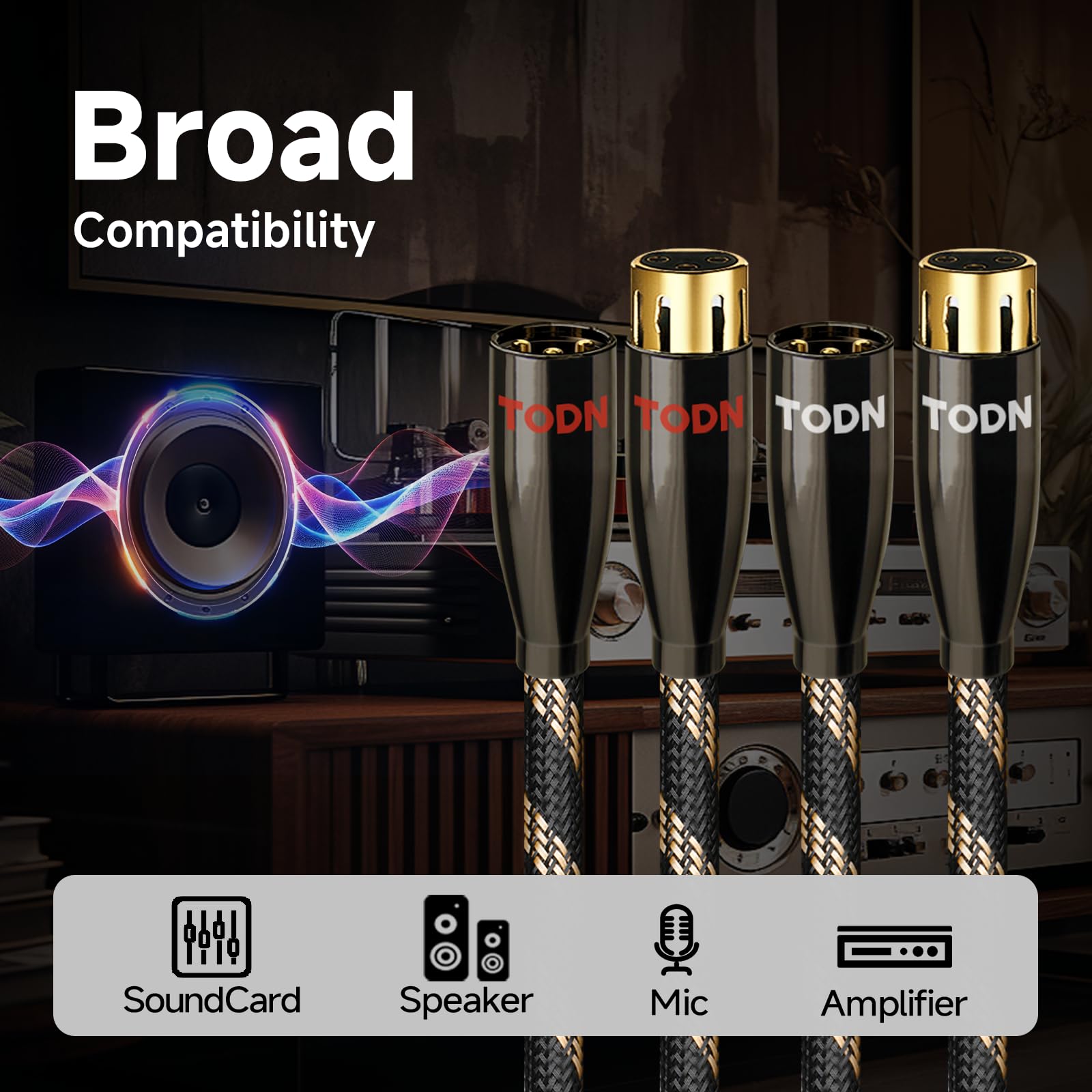 TODN XLR Kabel (3m, 2-Stück), OCC-Leiter | XLR Symmetrisch Audio kabel, 3-poligen Goldbeschichtete XLR Stecker, für Studio-Recorder, Mixer