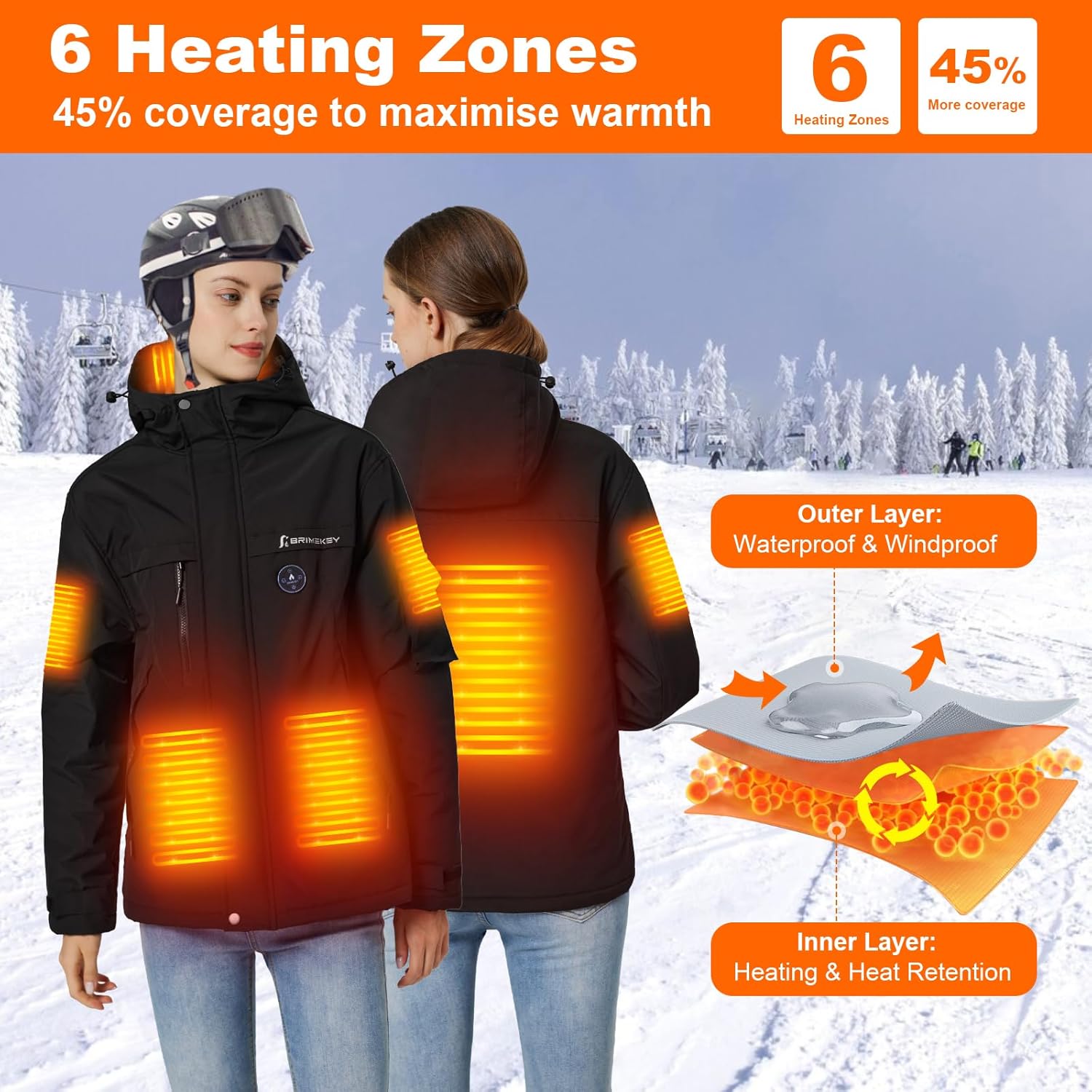 Heated Jacket for Women with Fleece Lining 12000mAh Battery Windproof Waterproof Women's Heated Coat Skiing Hunting - Image 2