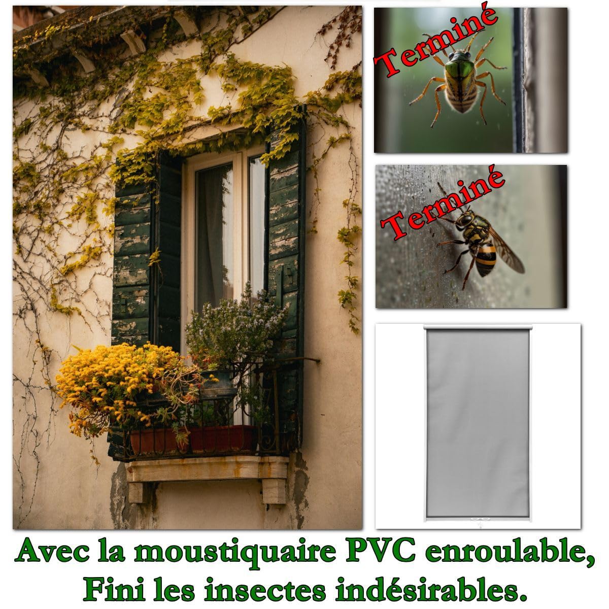 MadeInNature, Moustiquaire PVC enroulable, Châssis blanc, facilement recoupable, Tailles au choix (Châssis Blanc, 1 Moustiquaire Largeur 130cmx160 recoupable)