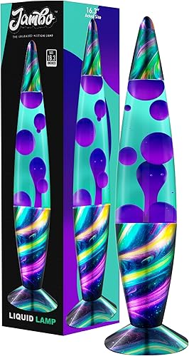 Miniatura 11 de JAMBO Hermosa lámpara de 16 pulgadas, color verde azulado con cera morada, luz líquida relajante, luz nocturna, luz nocturna retro, luz de Mármol