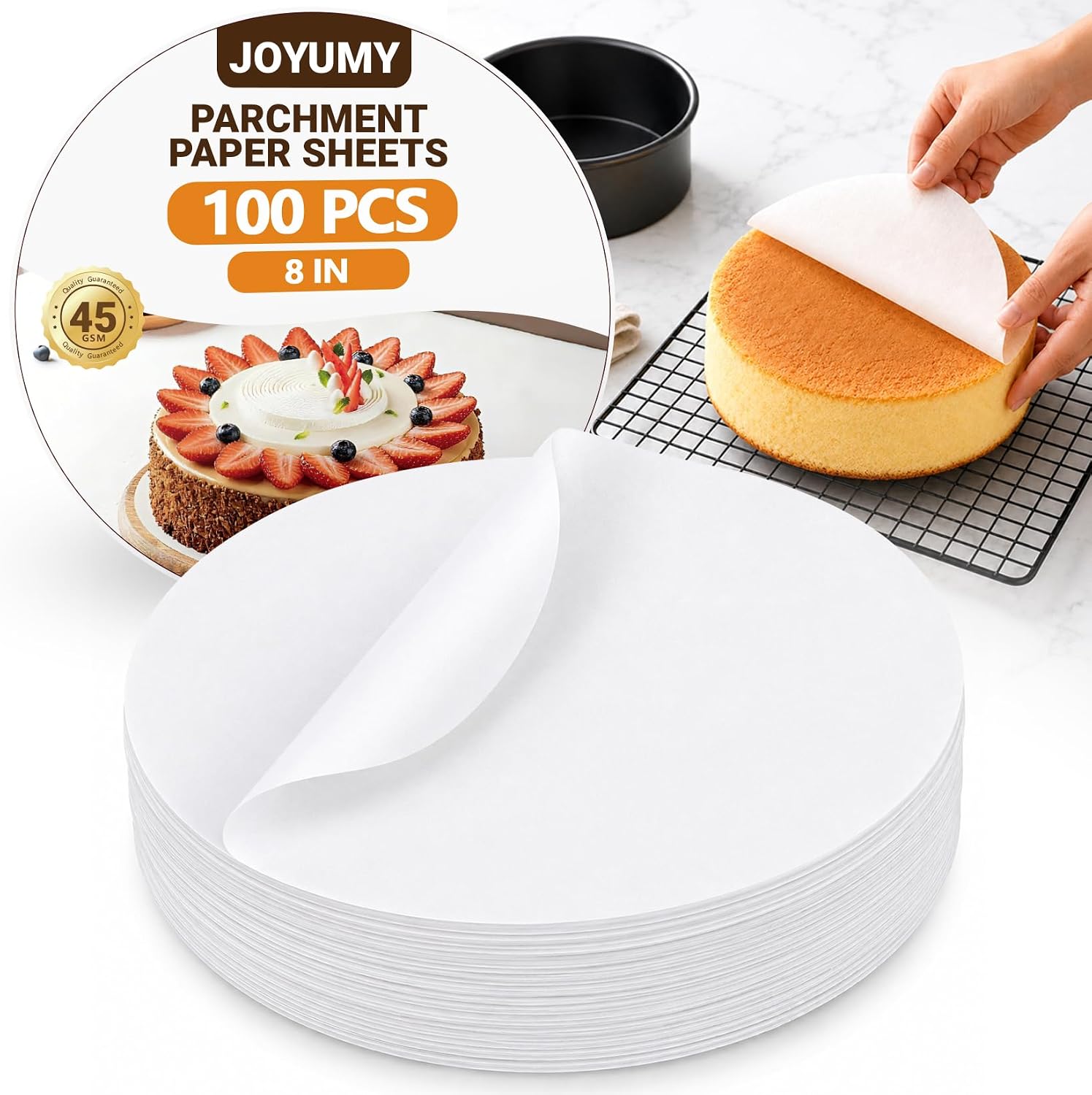 100 Pcs 8" Round Parchment Paper, Precut Non-Stick Oven-Safe Baking Parchment Rounds for Cake, Springform Pan, Tortilla Press, Pizza Pan and Air Fryer