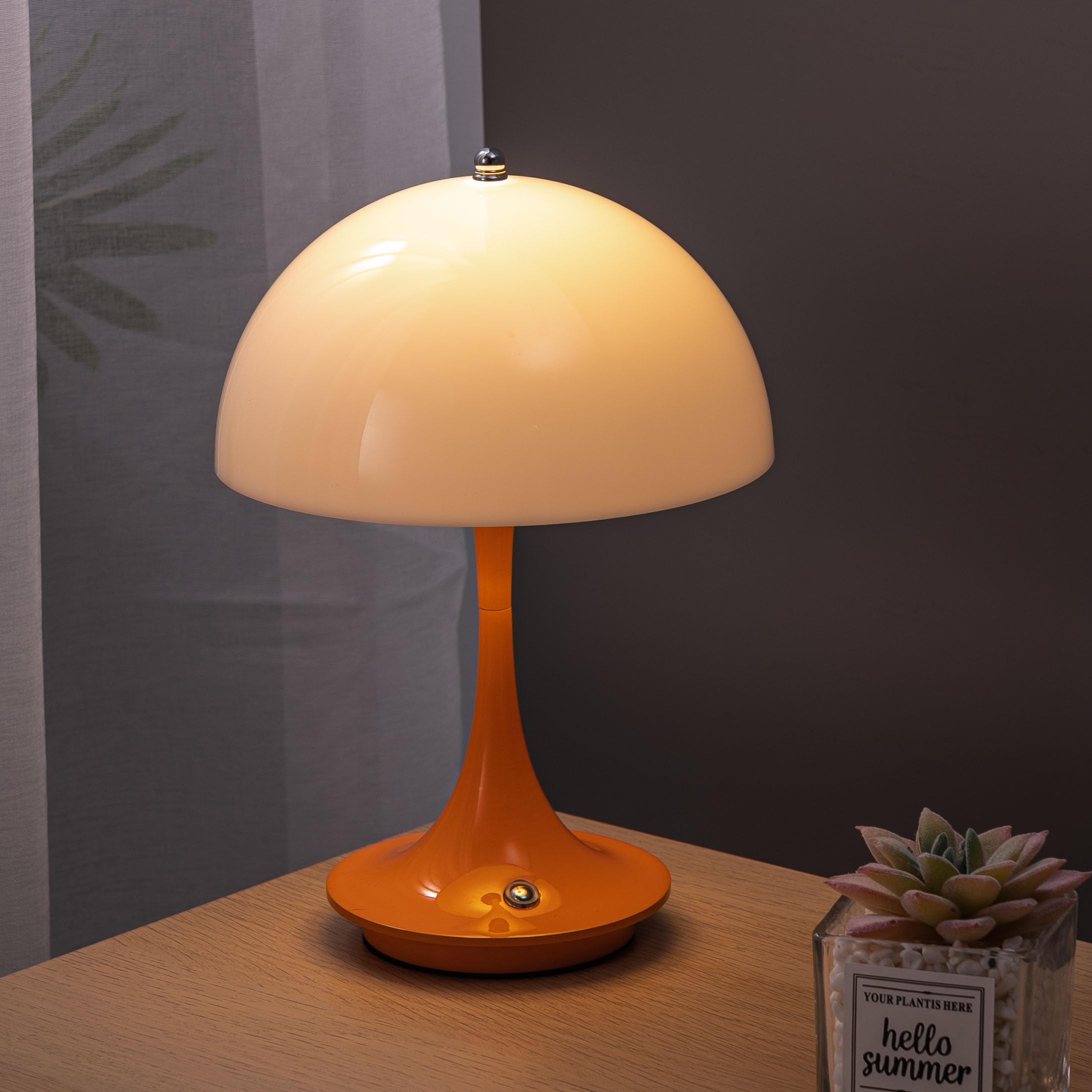 LOGT LED Table Lamp Cordless Rechargeable Mushroom Lamp Table Lamp USB Rechargeable with Touch Dimmable 3 Brightness Modes Decorative Mushroom Lamp Acrylic Lampshade Bedside Lamp for Bed Desk,Orange