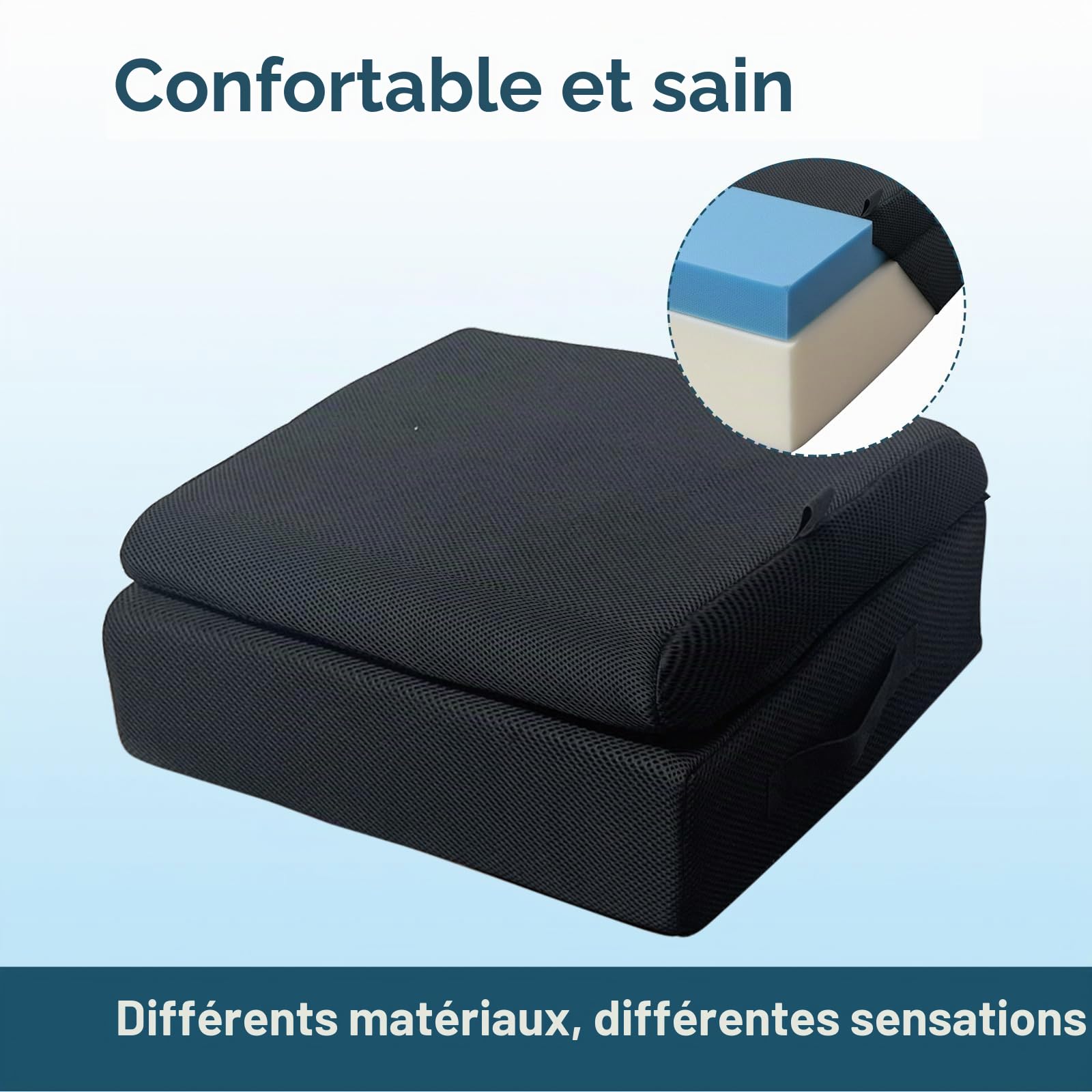 Coussin d'assise avec Dossier pour chaises de Bureau sièges Auto et fauteuils roulants. Rehausseur de siège épais avec Dossier Coussin de Chaise en Mousse à mémoire de Forme Coussin Soutien Lombaire