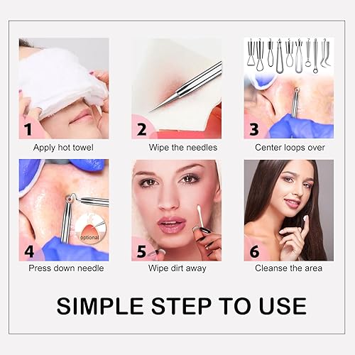 Miniatura 9 de Herramientas para eliminar puntos negros kit de herramientas para picapuñalar paquete de 6 comedones profesionales extractor de acné para manchas