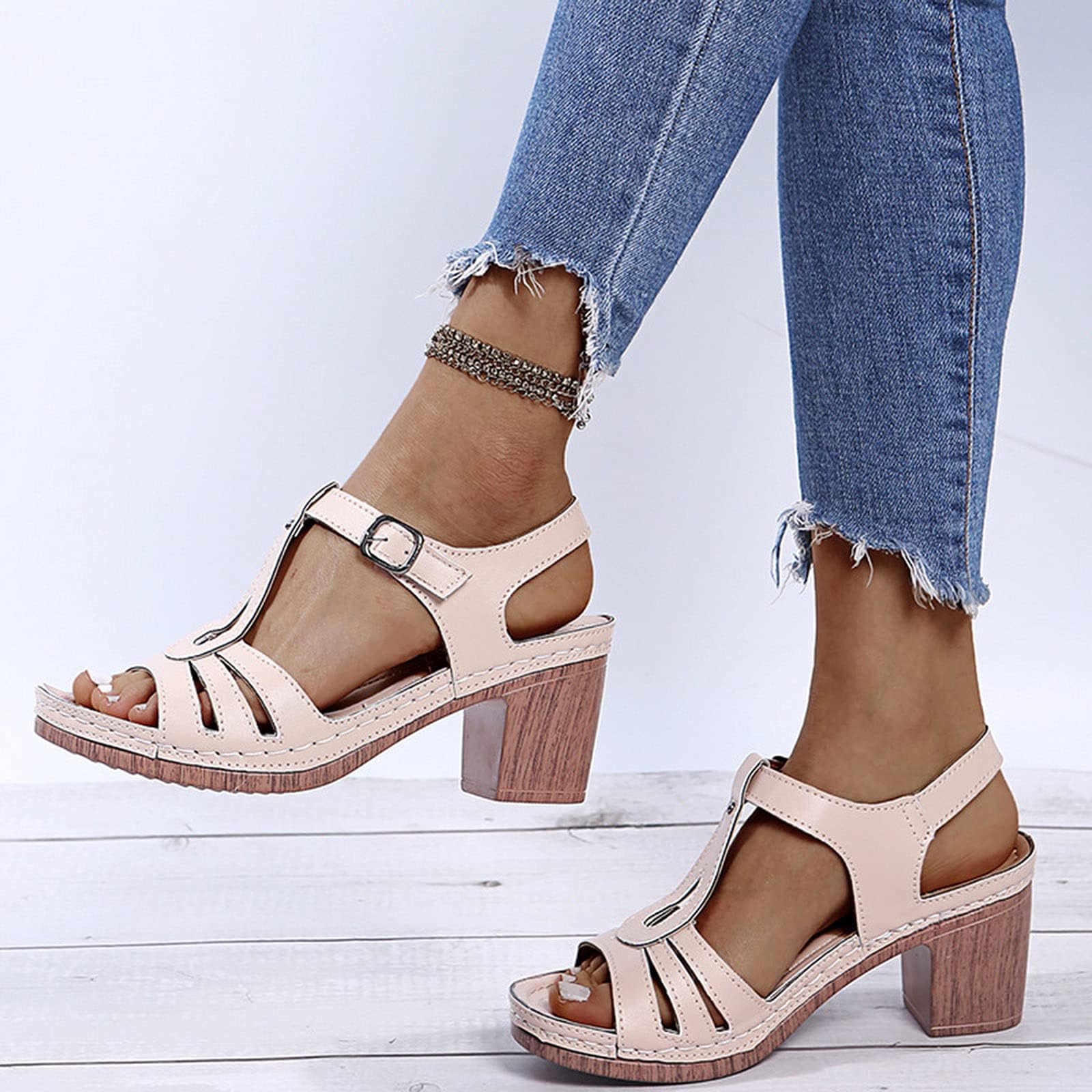 Dames Hoge sandalen Open teen Enkelband Plateau Wedge Vismond Sandalen Slouchy Ruches Hak Enkelband Bootie Zomer Strand Reizen Romeins Ademende schoenen,Brown,40